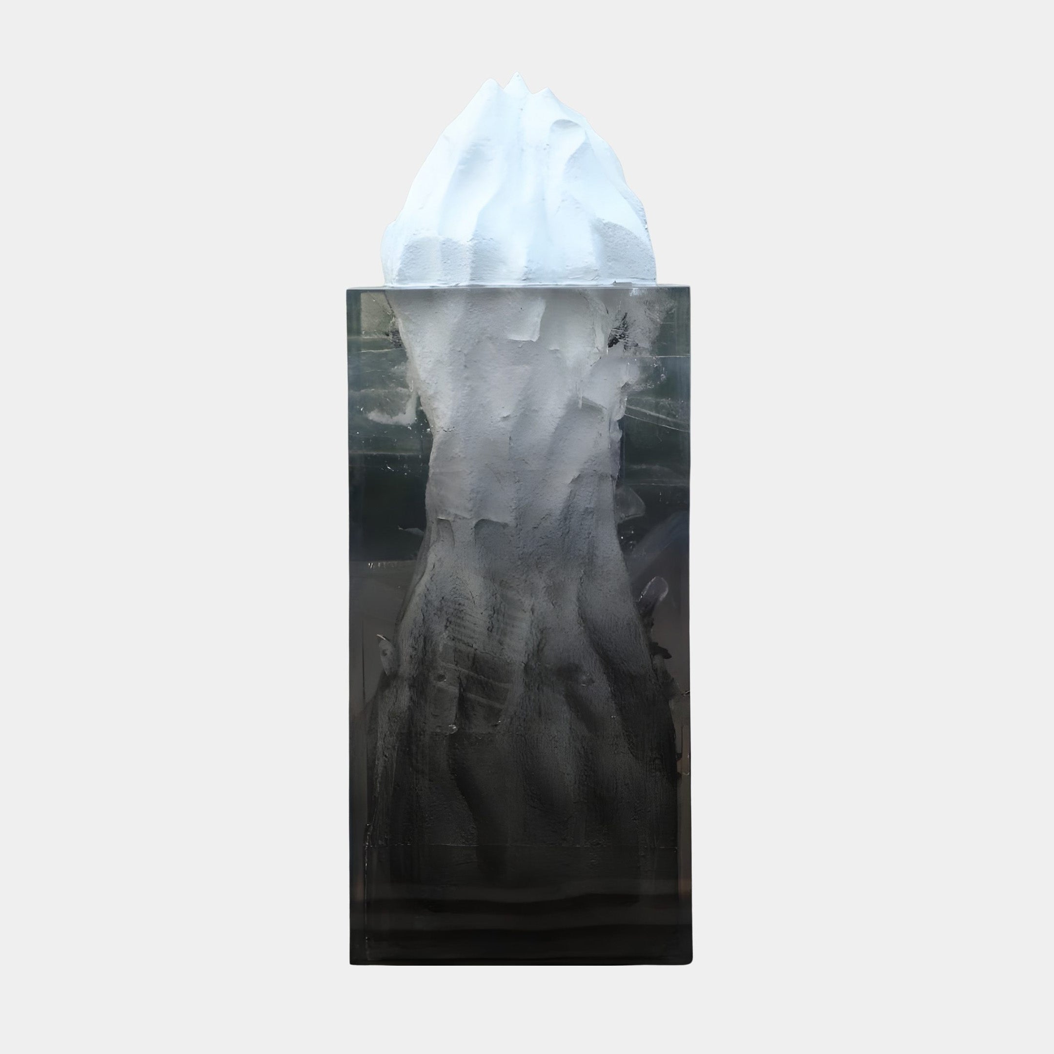 Giant Sculptures Grey & White Floating Iceberg Column Sculpture, 130cm, with a smoky grey resin base fading into a frosted white-blue peak, on a plain background.
