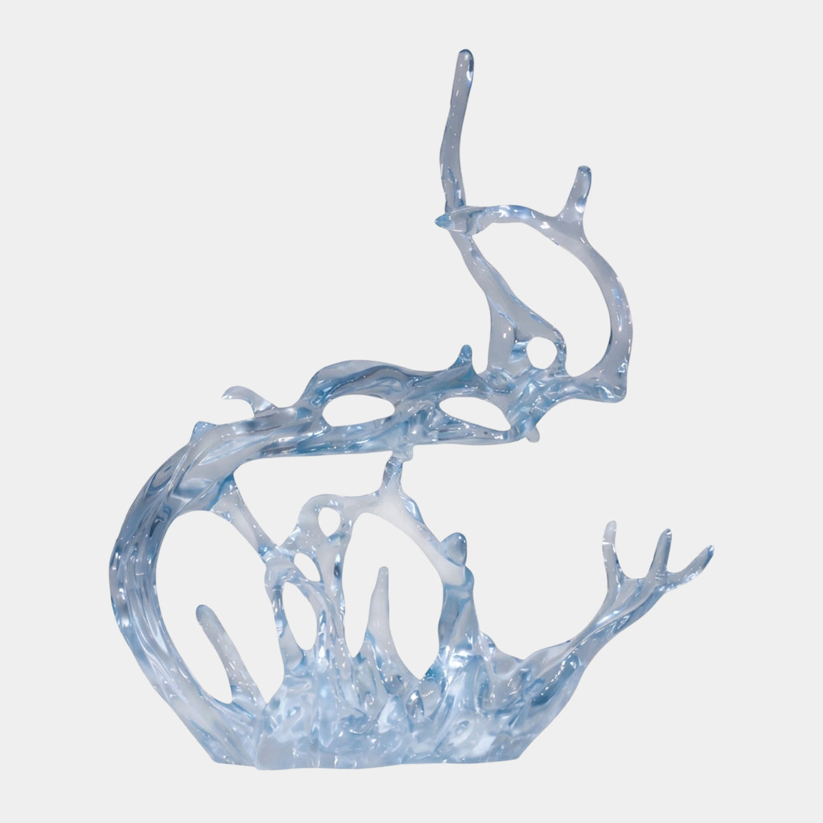 Pale Blue Looping Arm Splash Cast Resin Sculpture, 72cm, with a curved base rising into a pierced loop and slender points, on a plain white background.