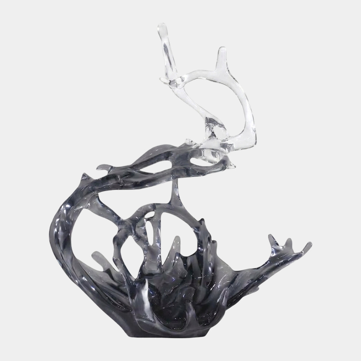 Smoke Grey & Clear Curling Splash Resin Sculpture, 81cm, wave-like form with a clear loop rising above a grey resin base, shown on a plain white background.
