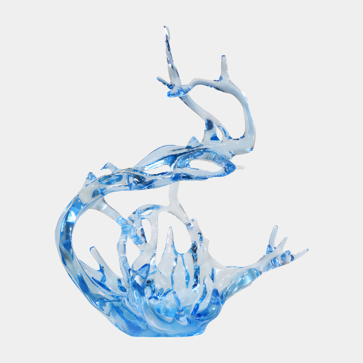 Azure Blue Splash & Branching Crest Resin Sculpture, 102cm, blue and white wave-like branching form with pointed tines on a rounded base, shown against a plain light background.
