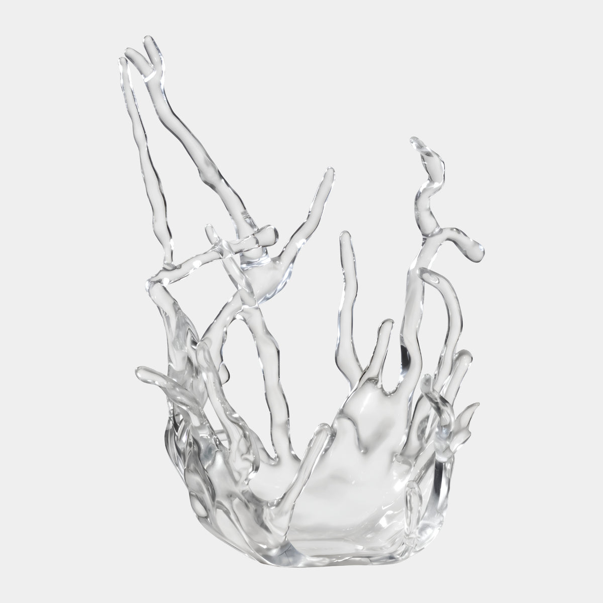 Clear Leaning Arm Splash Crown Cast Resin Sculpture, 36cm, with uneven branching arms and a cup-like base, shown on a plain white background.