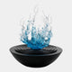 Blue & Clear Water Crown Resin Sculpture - 200cm, a splashing water-crown form in blue-to-clear resin atop a round black ringed base, shown on a plain white background.