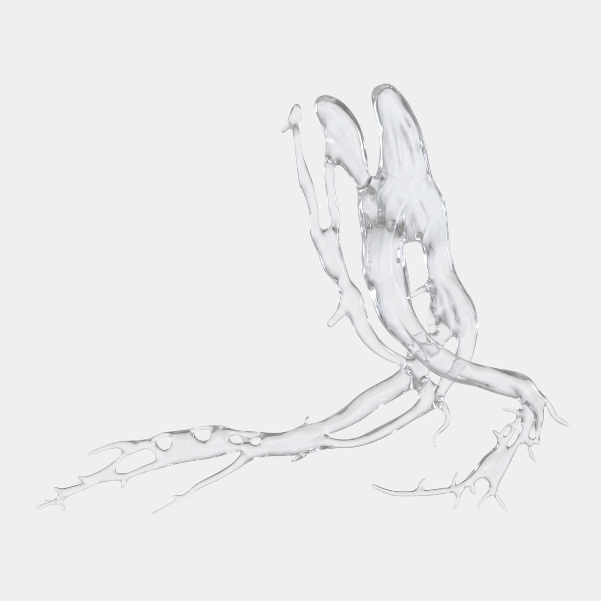 Clear Lobed Crest & Pierced Arm Splash Resin Sculpture, 198cm, with pierced wave-like arm and branching tips rising into a two-lobed crest, shown on a plain white background.