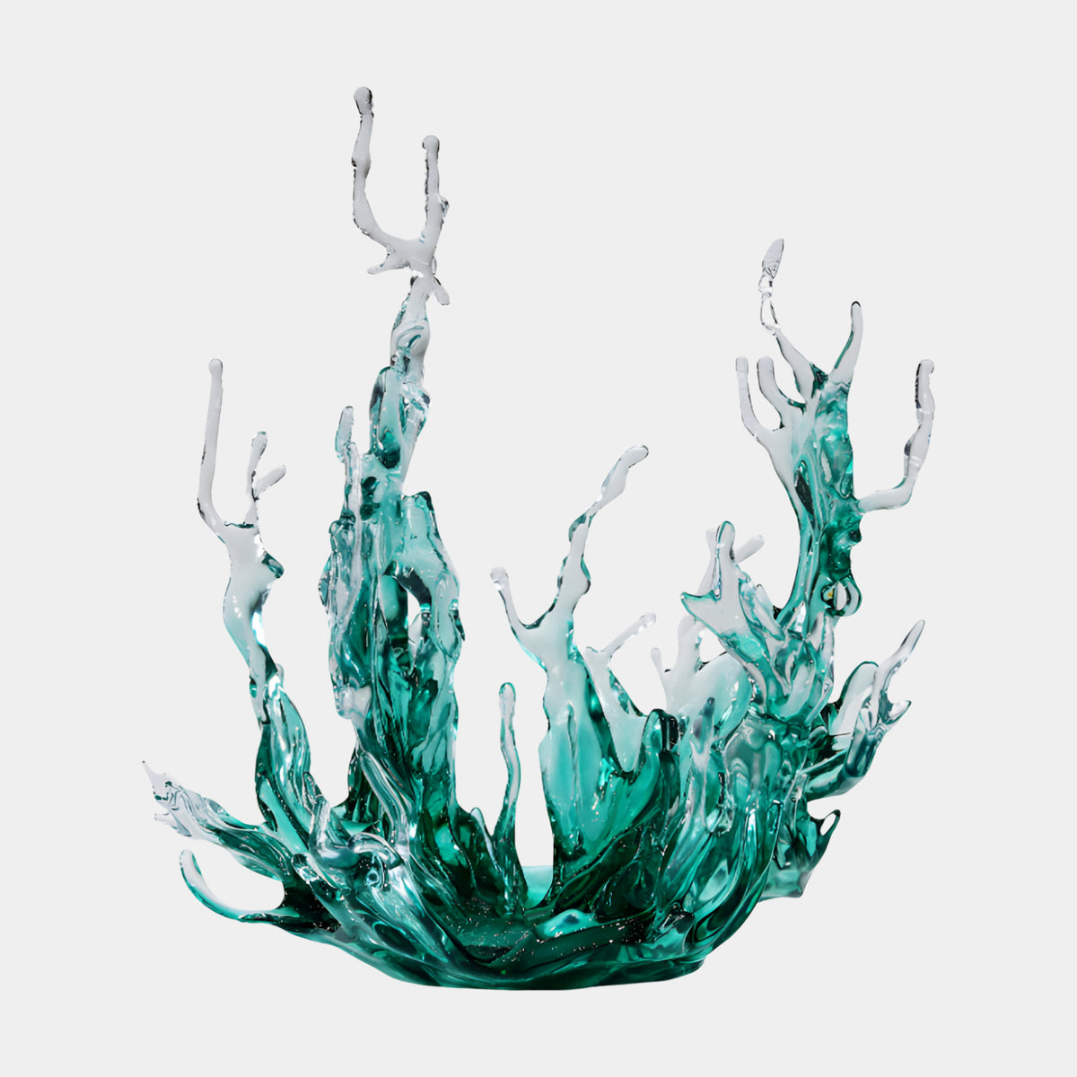 Teal Branching Splash Ring Resin Sculpture (100cm) by Giant Sculptures, a ring-shaped splash with clear branching tips fading from teal, shown on a plain white background.