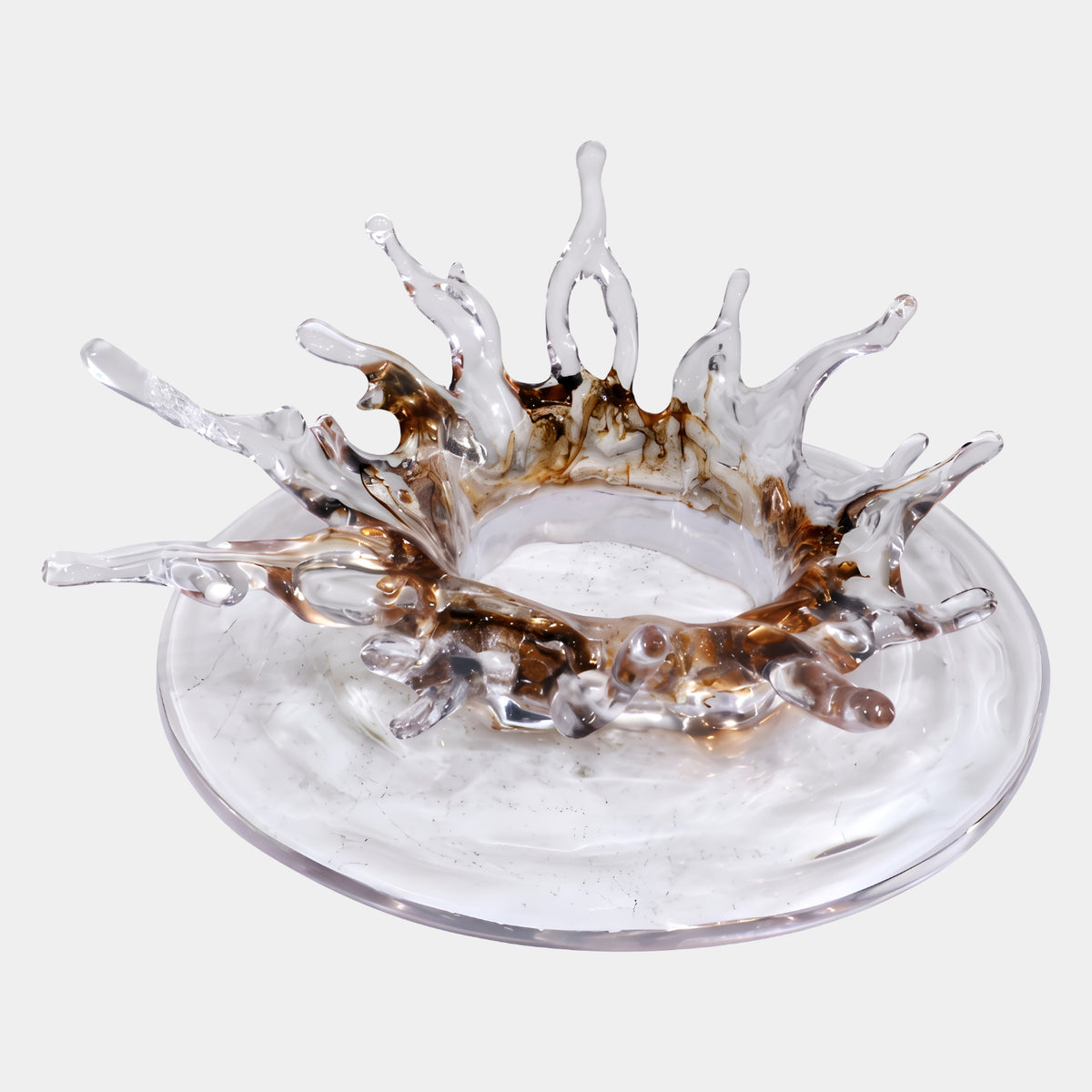 Clear & Brown Splash Crown Resin Sculpture - 70cm, a crown-like resin form with brown-veined base rising to clear points on a round disc, shown on a plain white background.