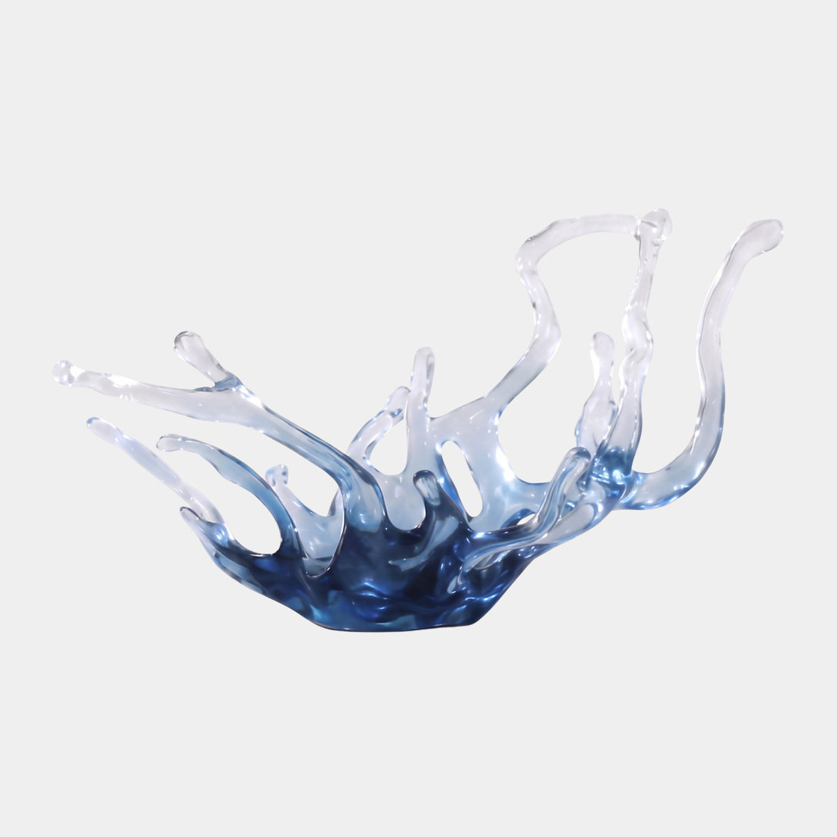 Blue & Clear Beaded Splash Resin Sculpture - 65cm, a wave-like resin splash deepening from clear tips to blue at its base, shown on a plain white background.