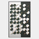 Cirquon White & Green Contrast Leather Curl Disc 3D Wall Art featuring rows of curled green and white leather discs with diagonal golden acrylic accents on a split white and deep green backdrop, viewed straight on.
