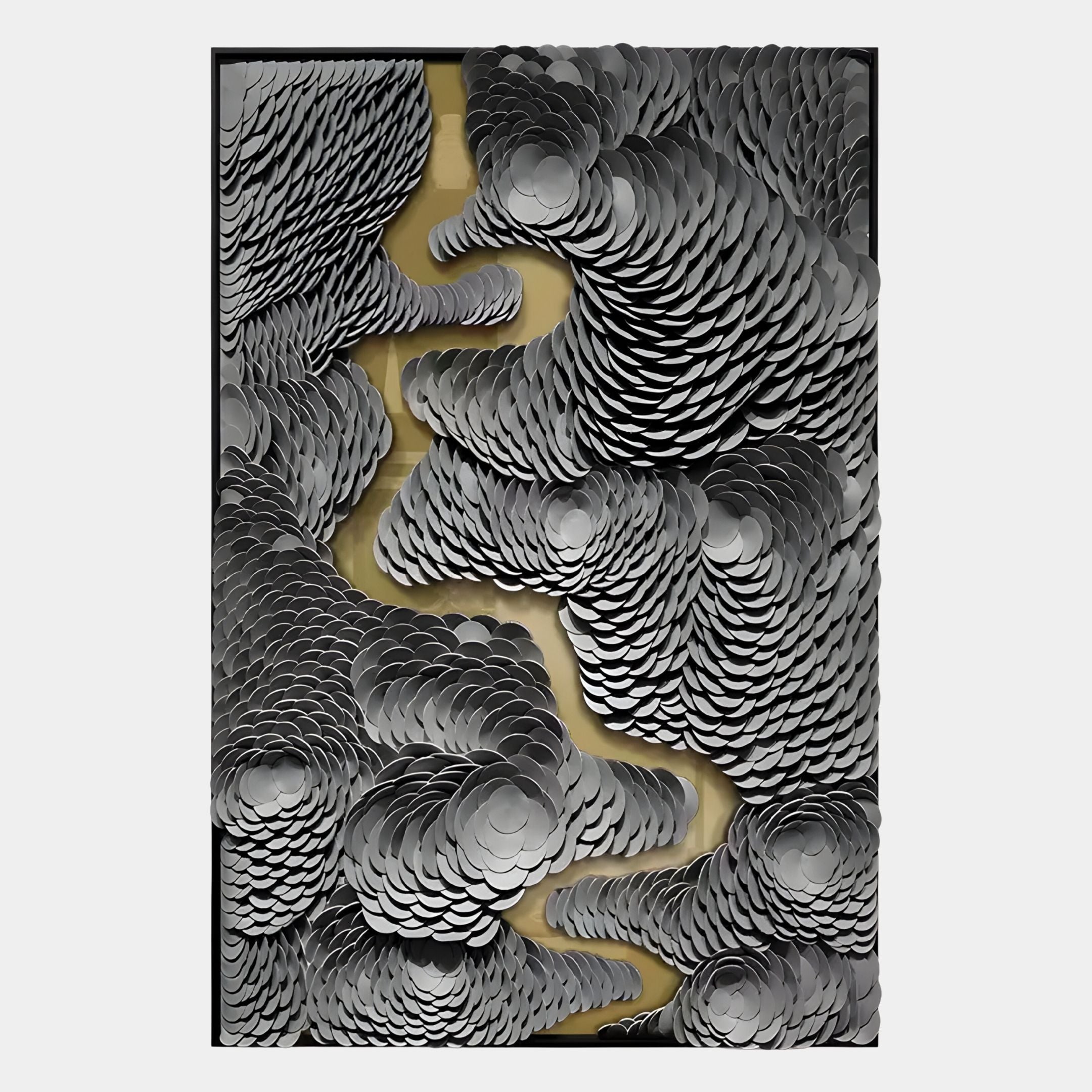 Virethra Grey Layered Leather & Mirror 3D Wall Art