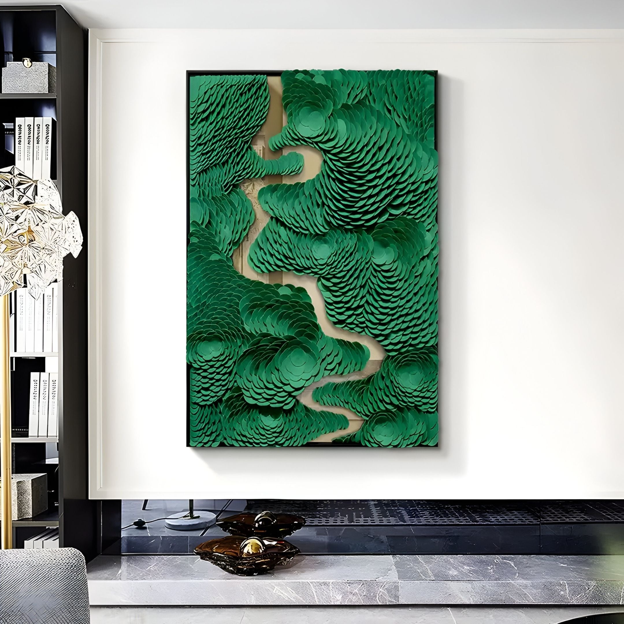 Virethra Green Layered Leather & Mirror 3D Wall Art