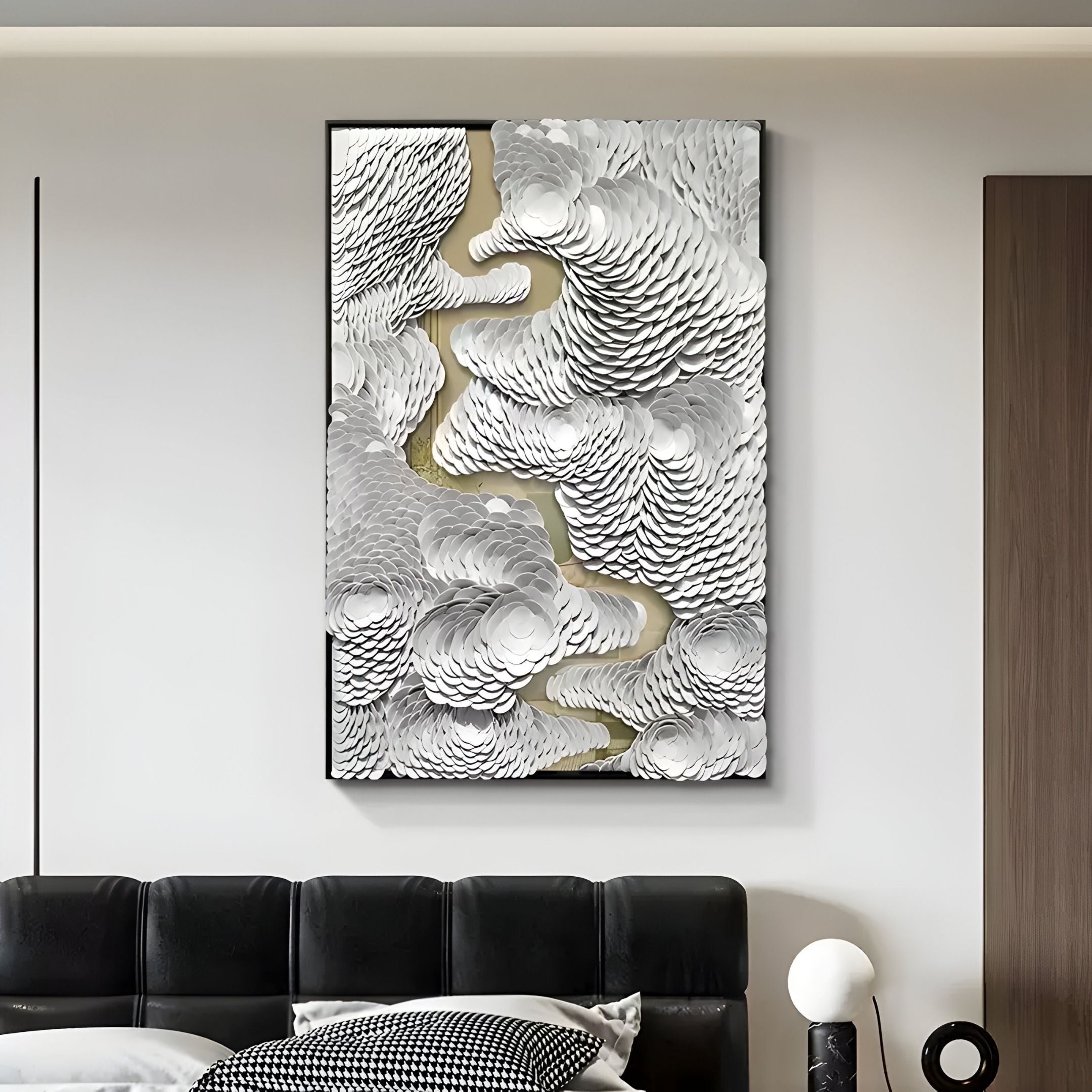 Virethra White Layered Leather & Mirror 3D Wall Art