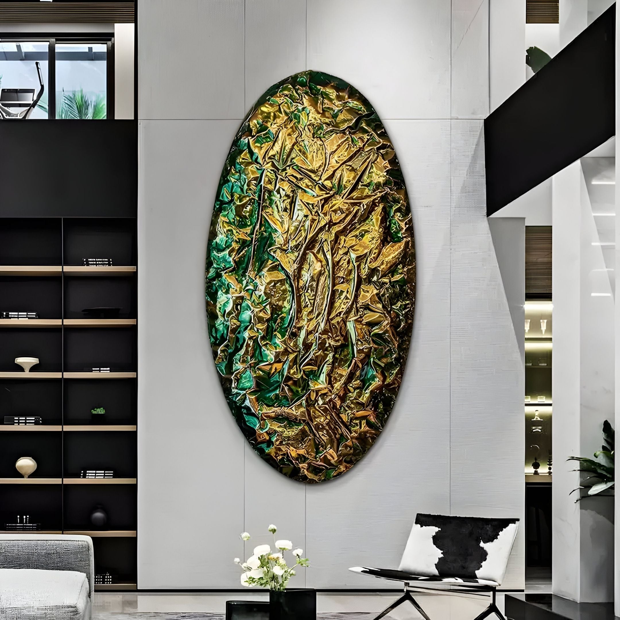 Ferava Oval Textured Gloss Leather 3D Wall Art