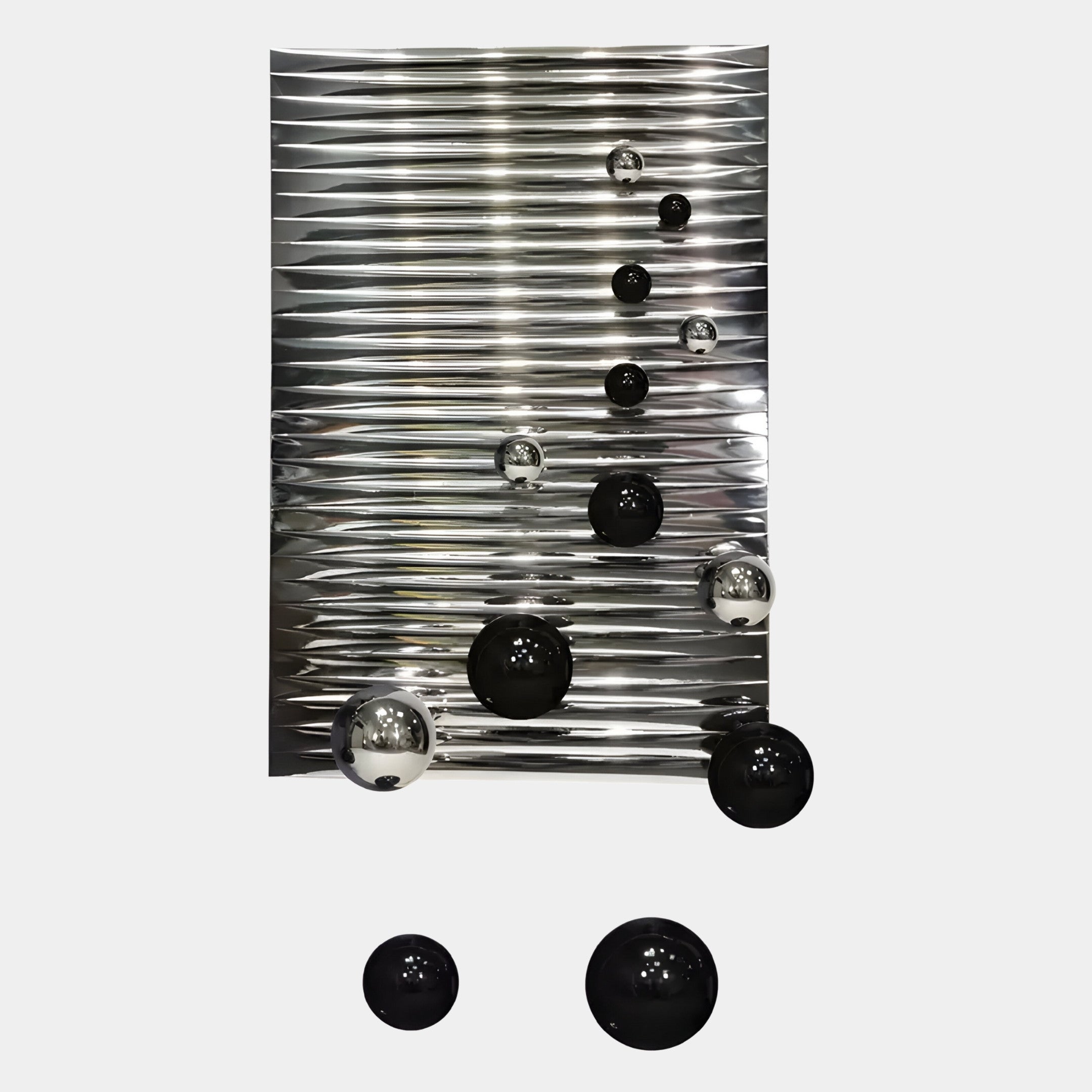 Orbentra Silver 3D Wall Art With Black & Chrome Metal Ball