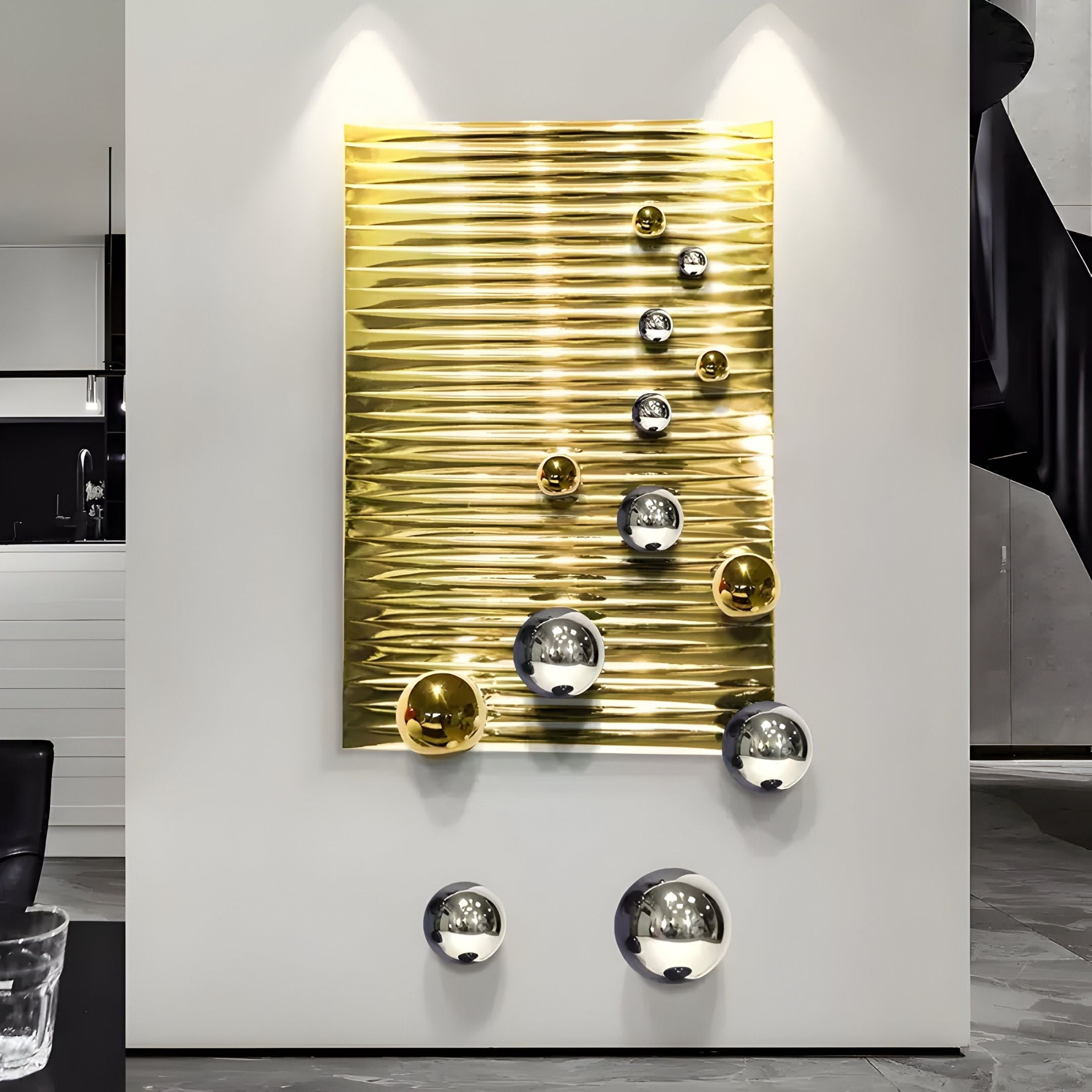 Orbentra Gold 3D Wall Art With Gold & Chrome Metal Ball
