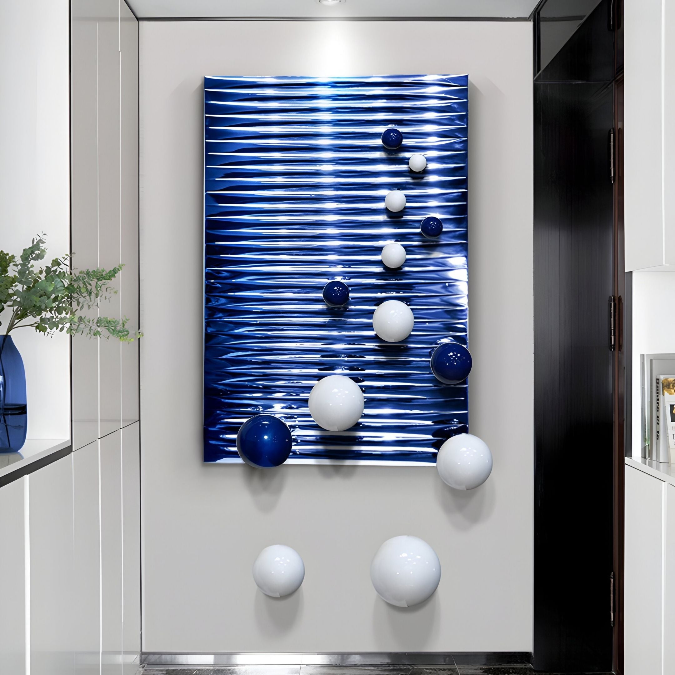 Orbentra Blue 3D Wall Art With Blue & White Metal Ball