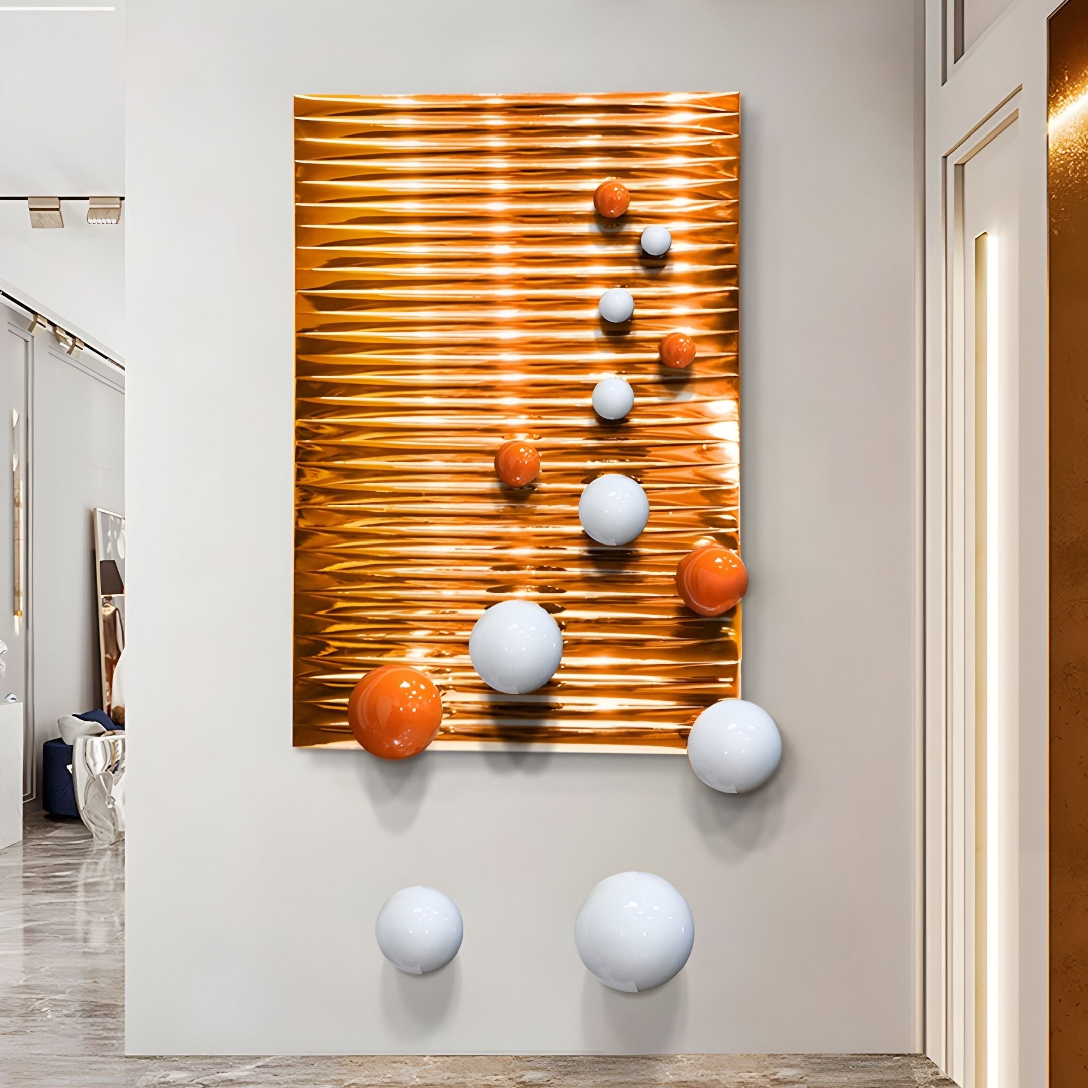 Orbentra Orange 3D Wall Art With Orange & White Metal Ball
