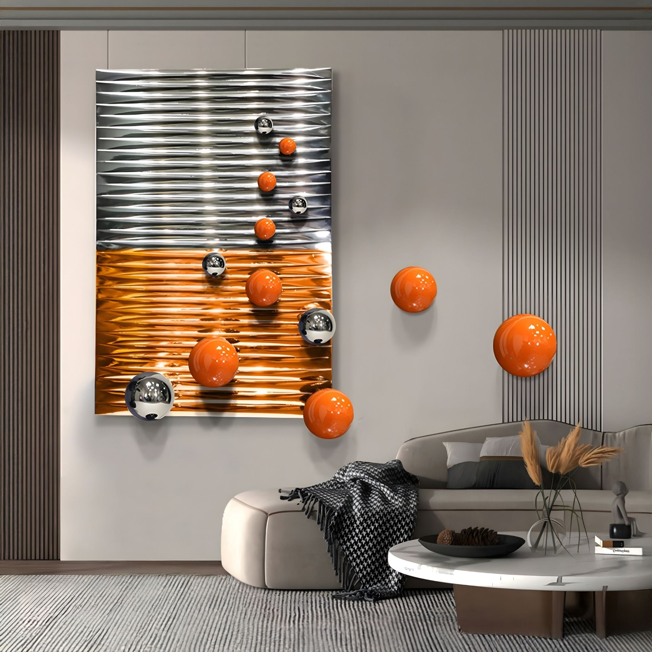 Orbentra Dual-Tone 3D Wall Art With Orange & Silver Metal Ball
