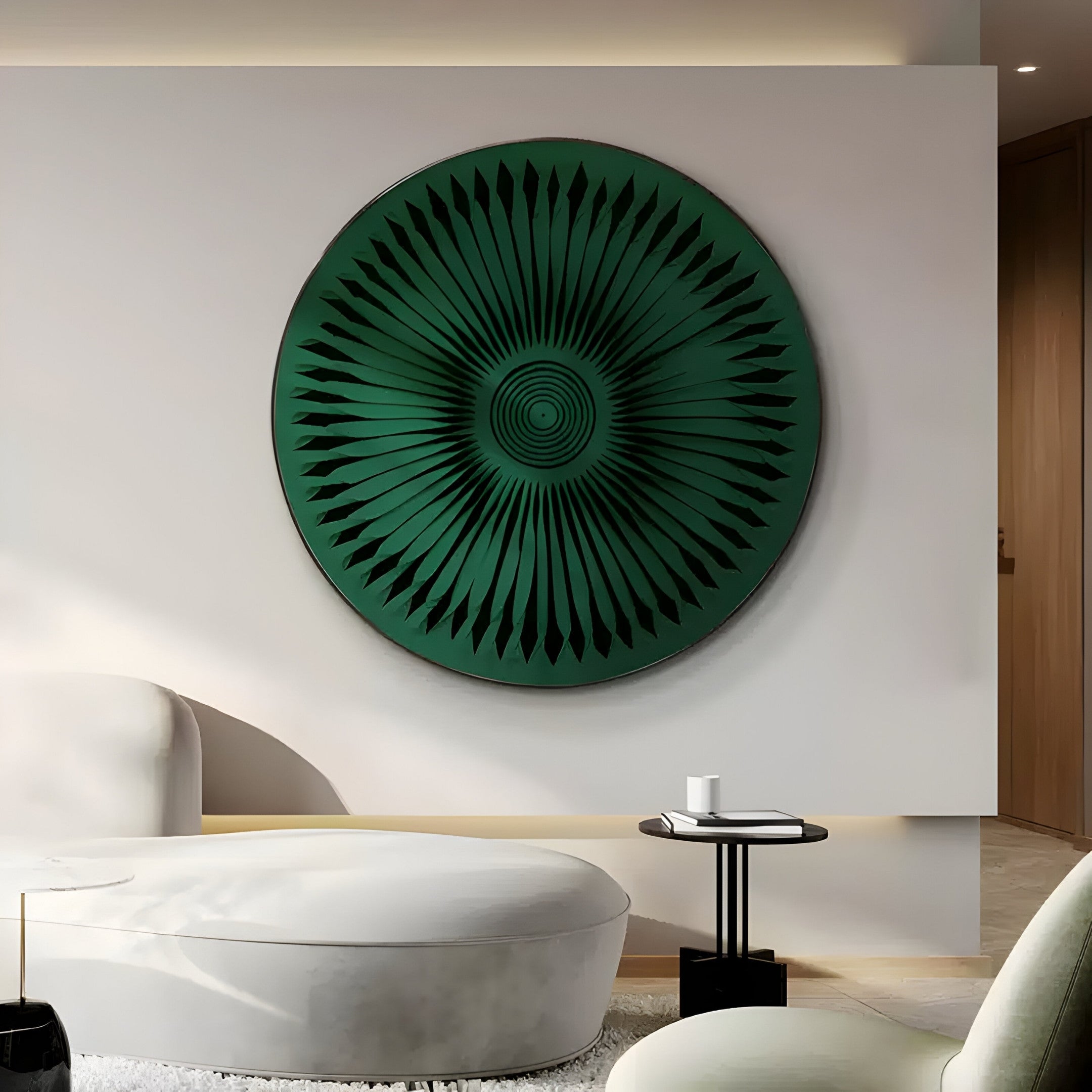 Centriva Green I Folded Leather Round 3D Wall Art