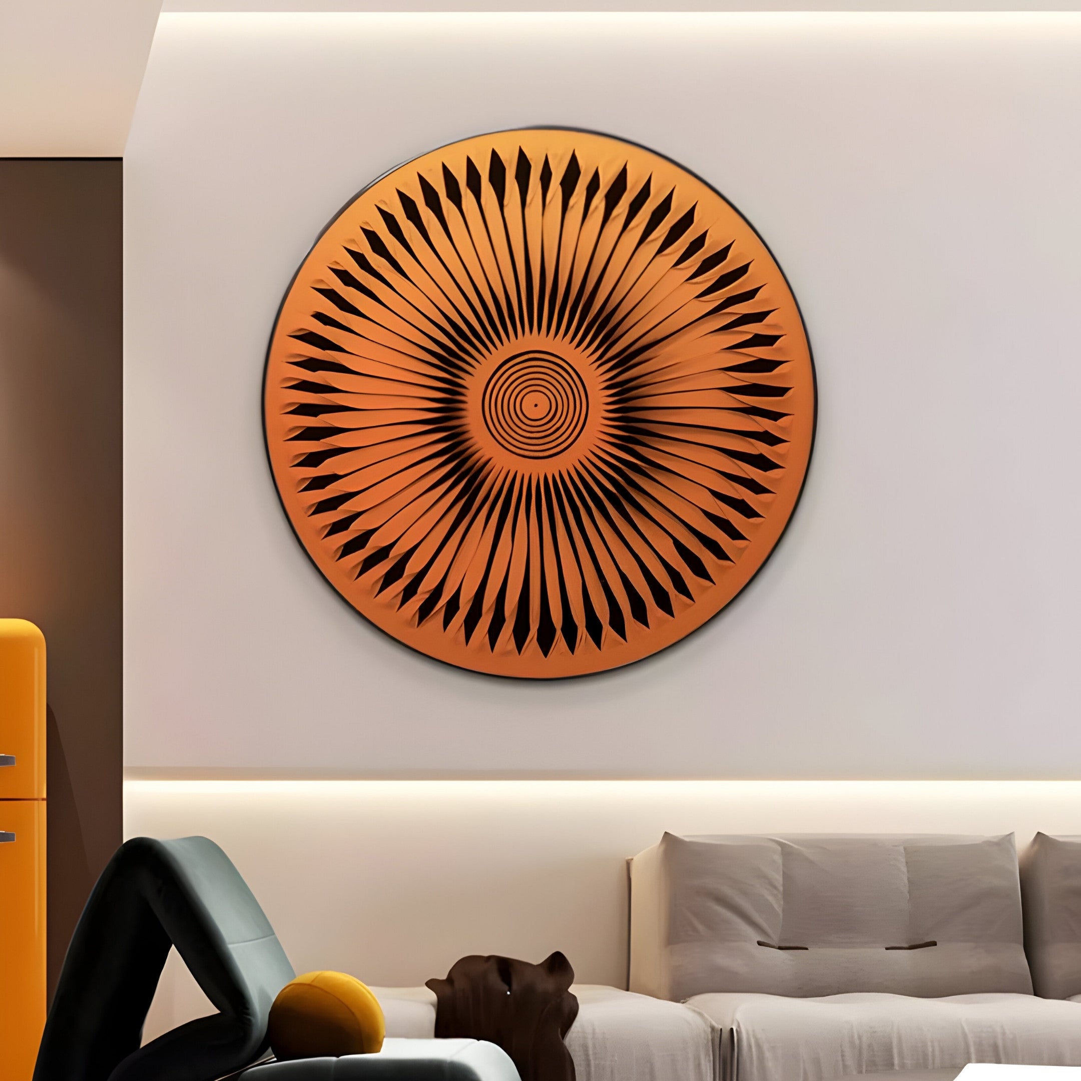 Centriva Orange I Folded Leather Round 3D Wall Art