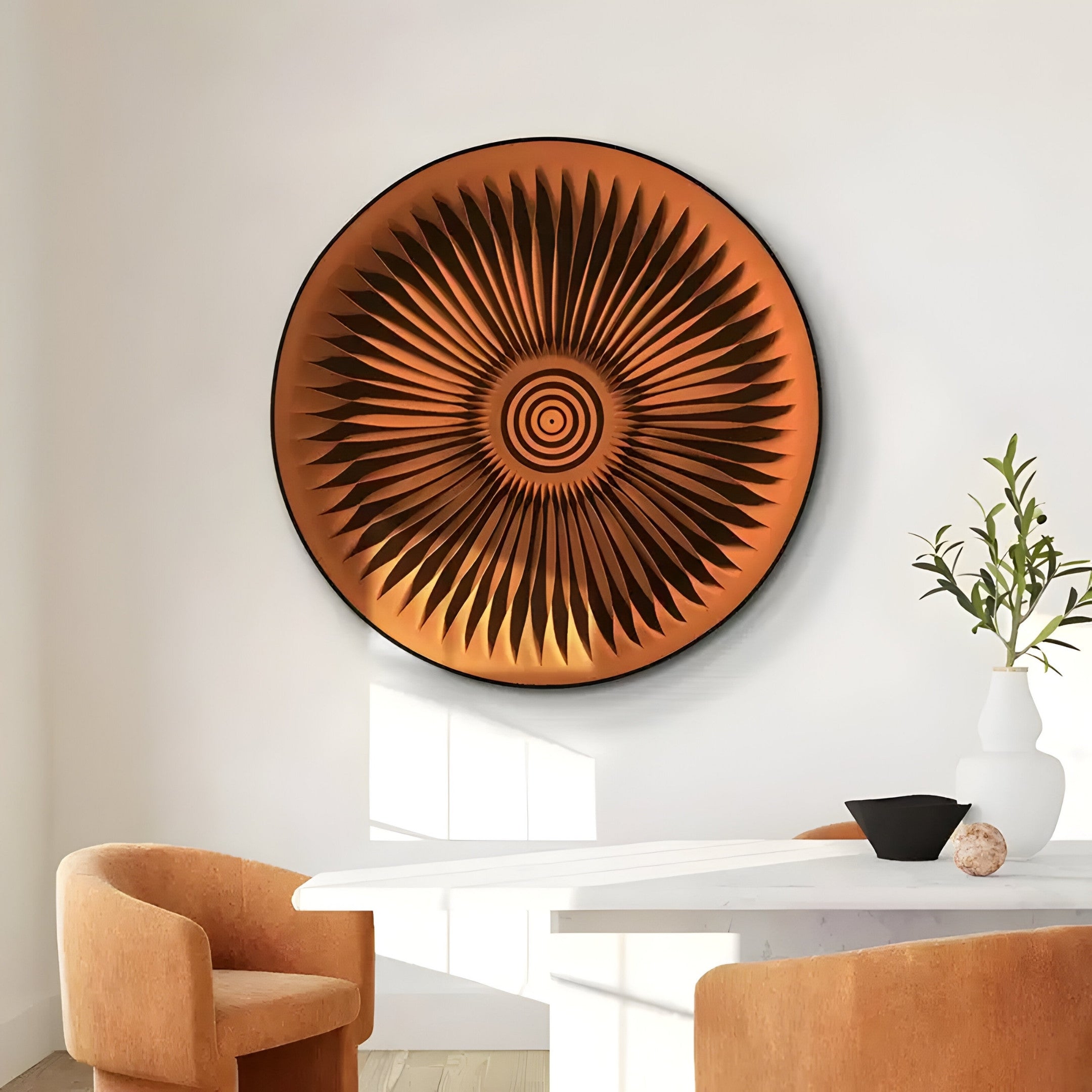 Centriva Orange II Folded Leather Round 3D Wall Art