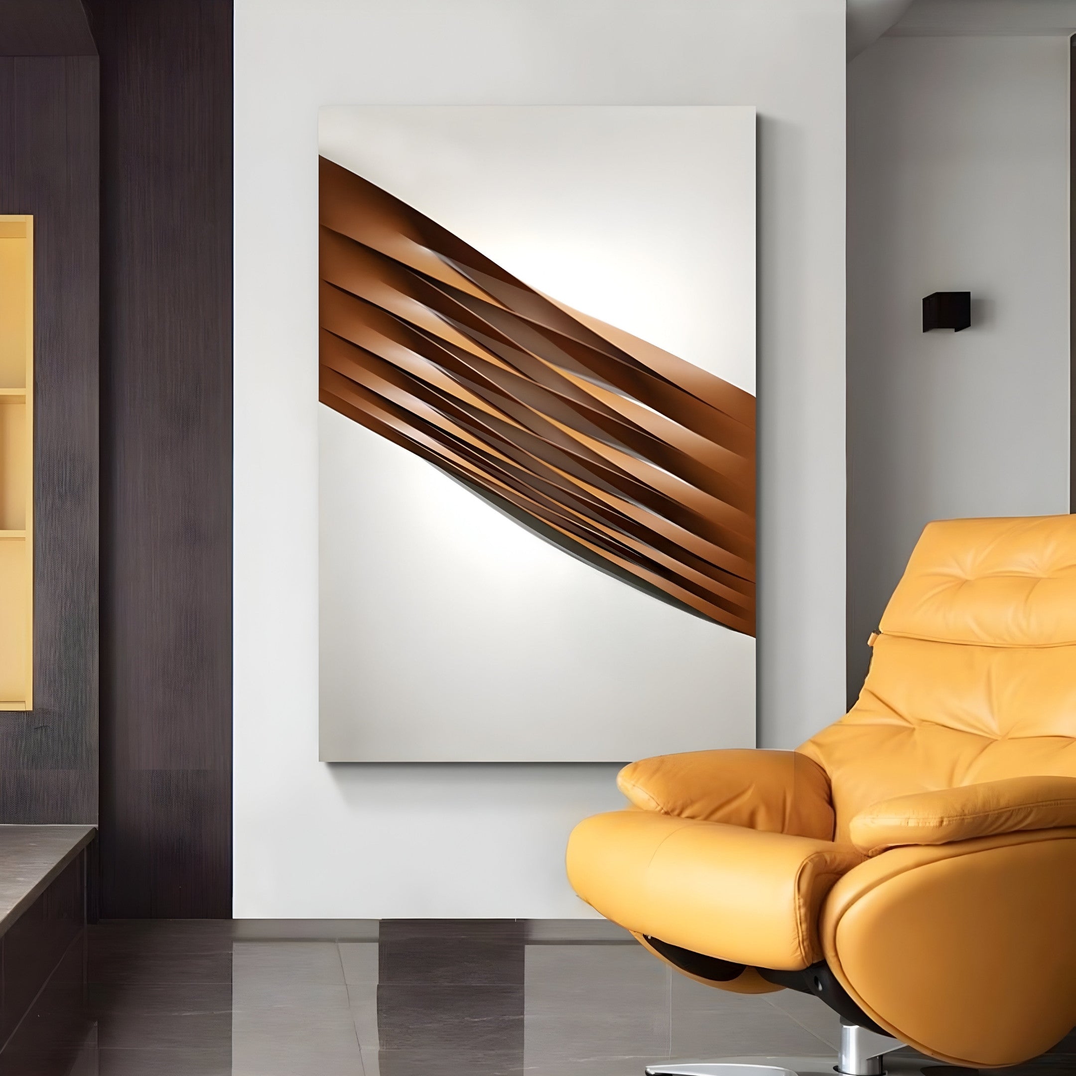 Vallion Caramel Wave Folded Leather 3D Wall Art