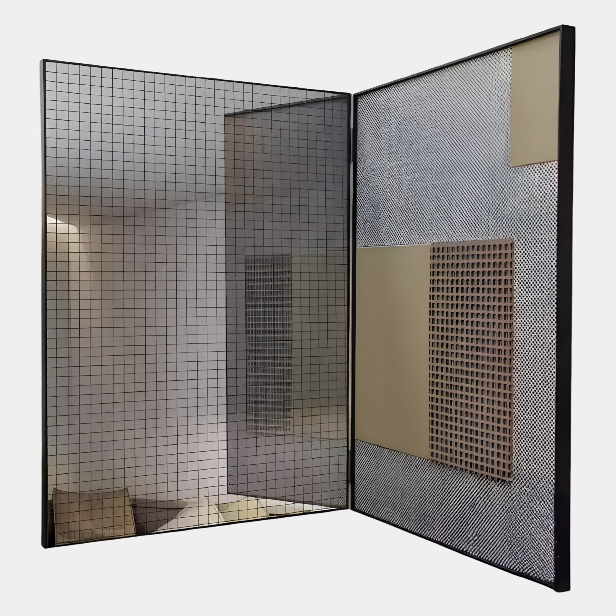 Grilith Bronze Grid Mirror Dual Panel 3D Wall Art