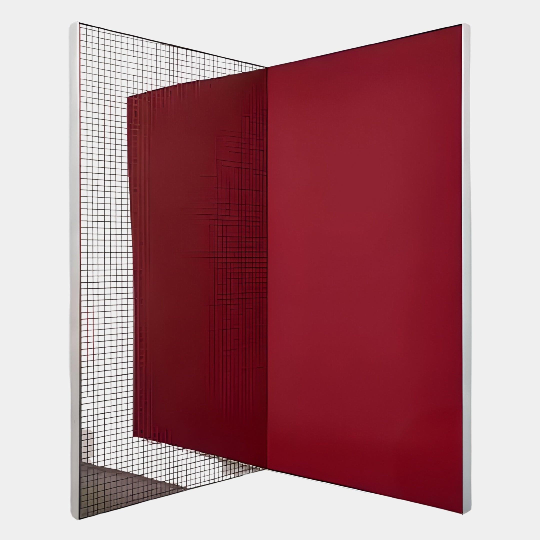 Grilith Red Grid Mirror Dual Panel 3D Wall Art