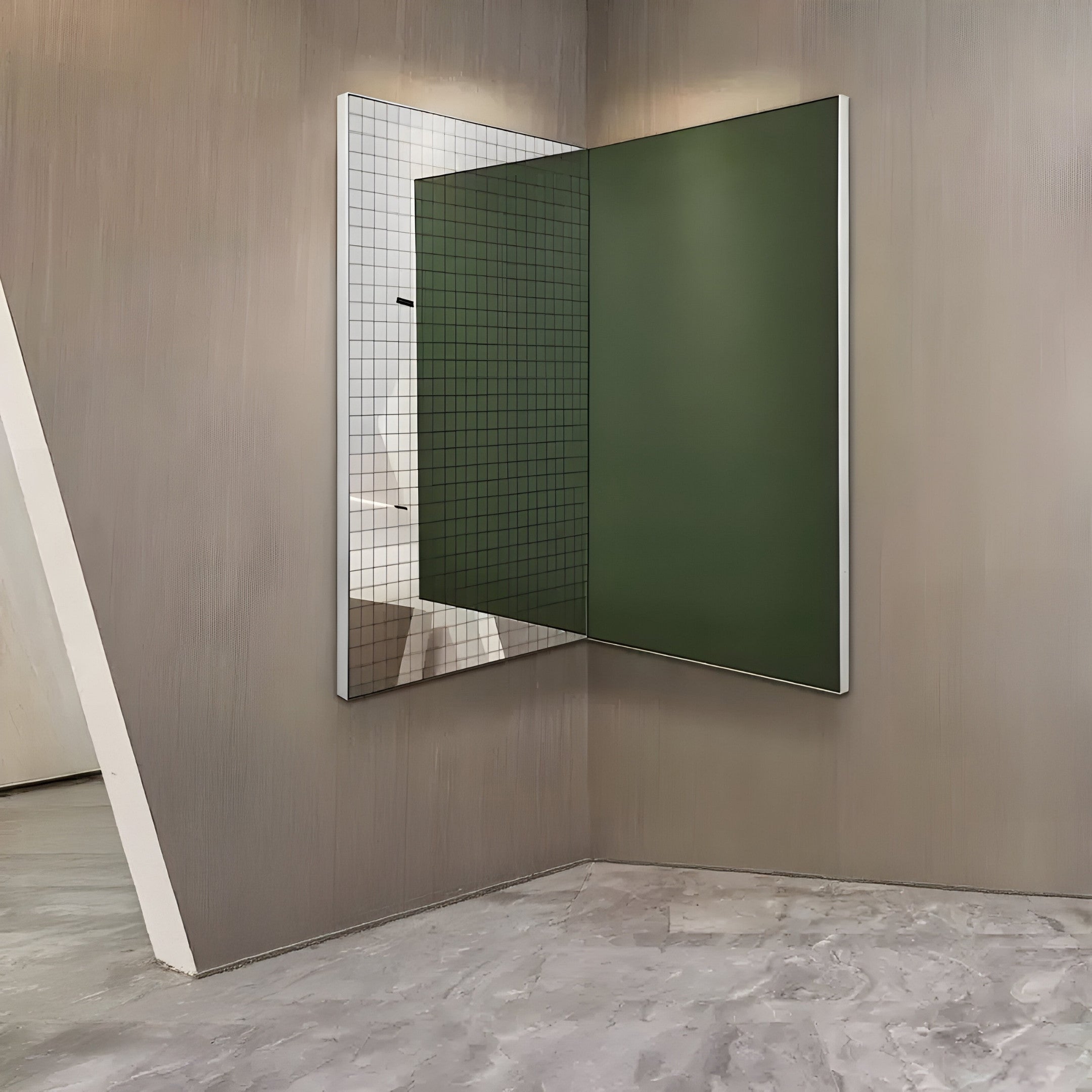 Grilith Green Grid Mirror Dual Panel 3D Wall Art