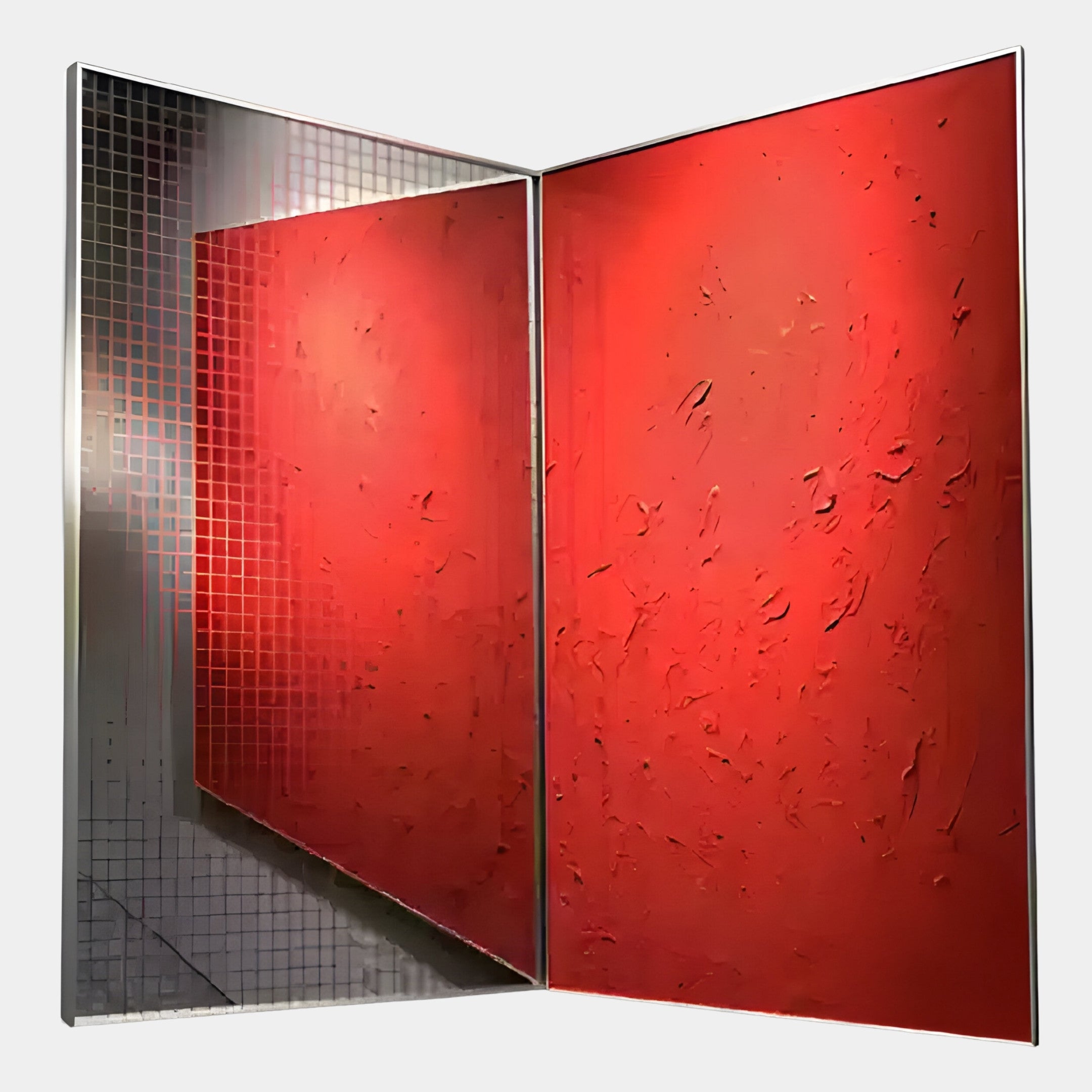 Grilith Red Textured Mirror Dual Panel 3D Wall Art