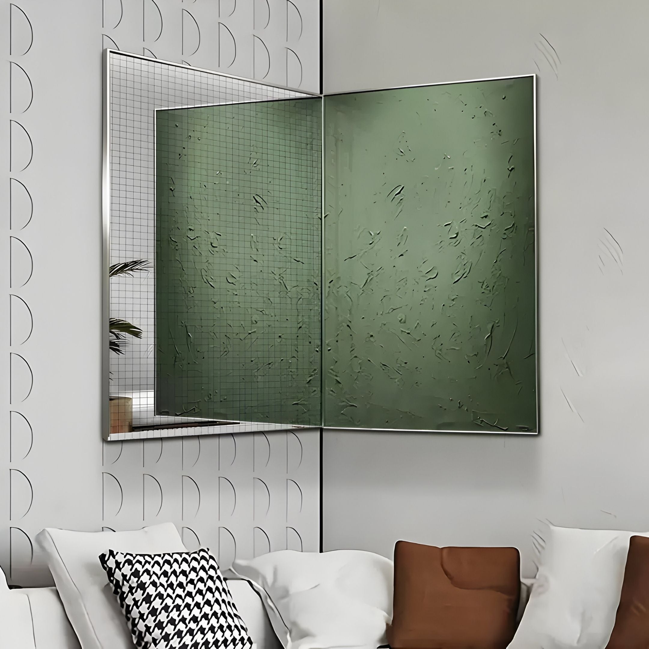 Grilith Green Textured Mirror Dual Panel 3D Wall Art