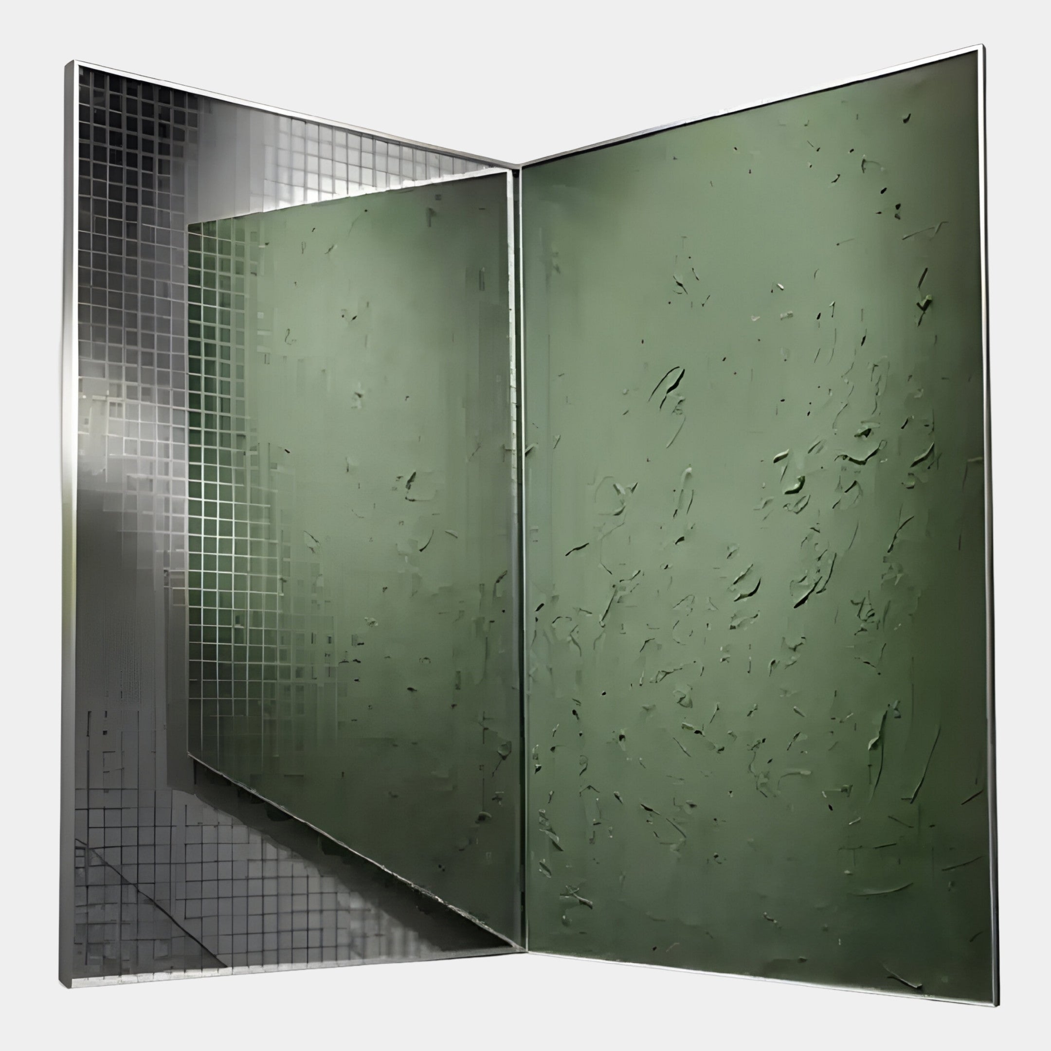 Grilith Green Textured Mirror Dual Panel 3D Wall Art