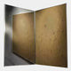 Grilith Sand Textured Mirror Dual Panel 3D Wall Art by Giant Sculptures, featuring a grid-tiled mirror panel meeting a sand-toned textured panel at a vertical fold.