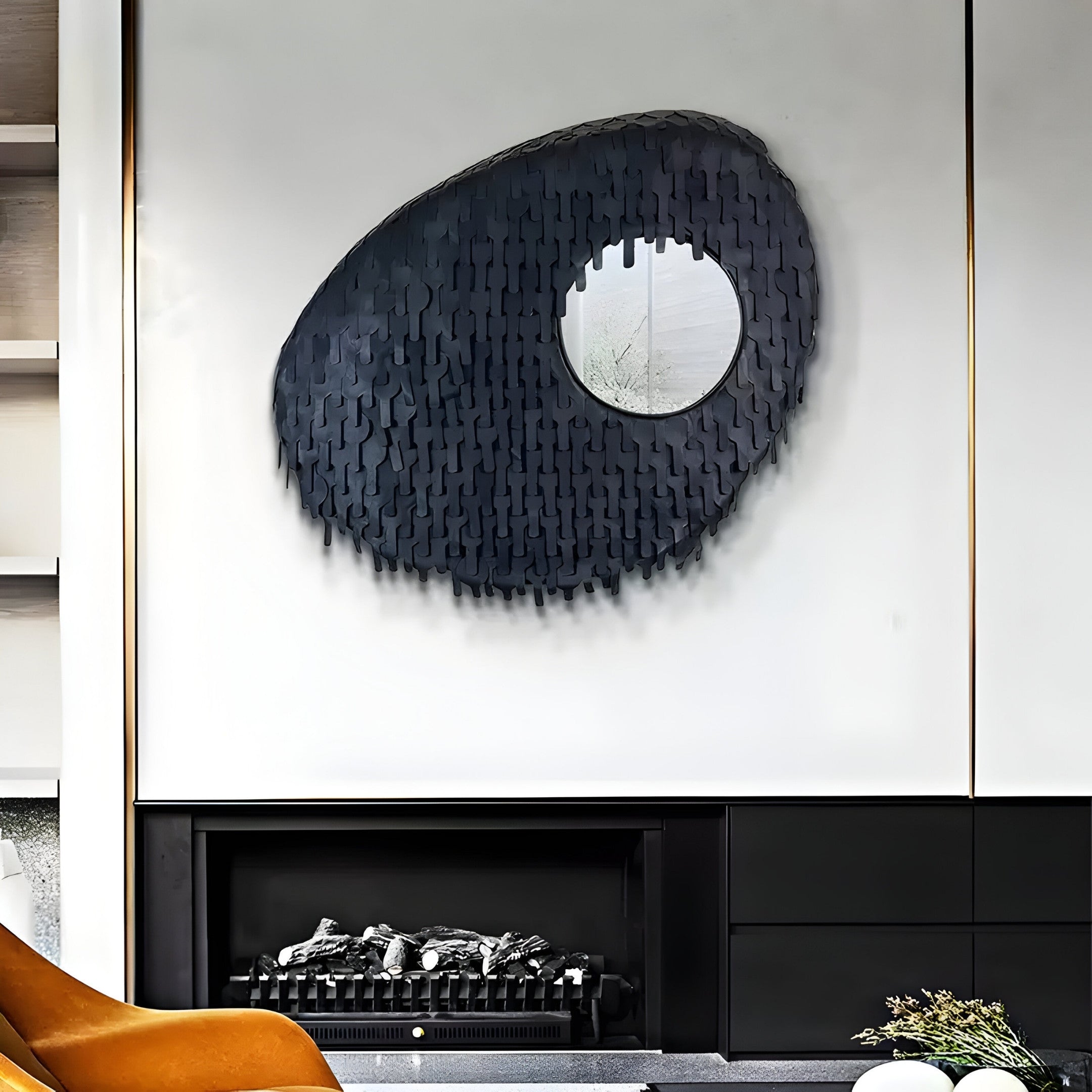 Aurec Black Textured Leather & Mirror 3D Wall Art