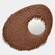 Aurec Brown Textured Leather & Mirror 3D Wall Art by Giant Sculptures featuring an organic bean-shaped form with overlapping leather segments and a round centre mirror, on a plain white background.