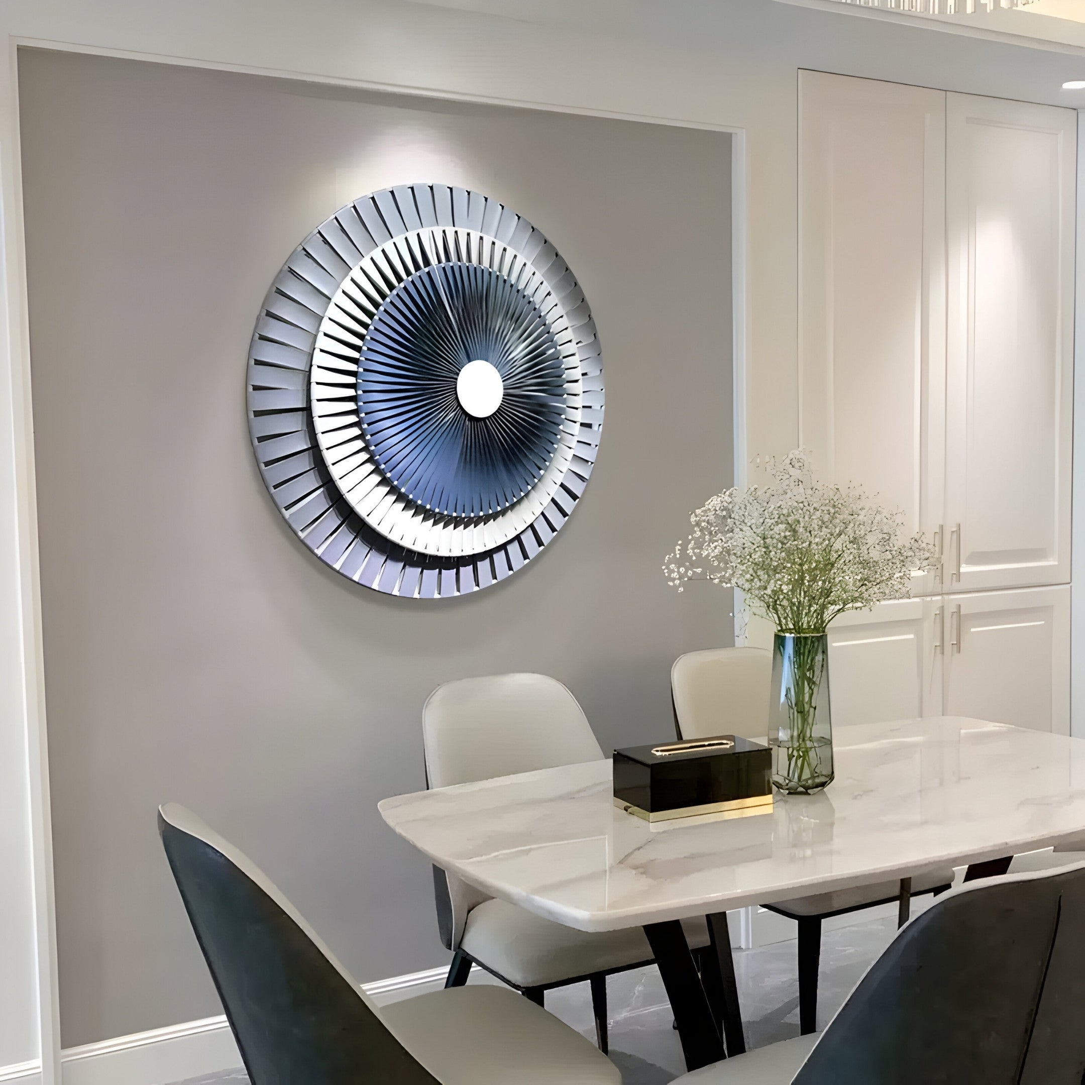 Radiora Blue & White Leather Circular 3D Wall Art