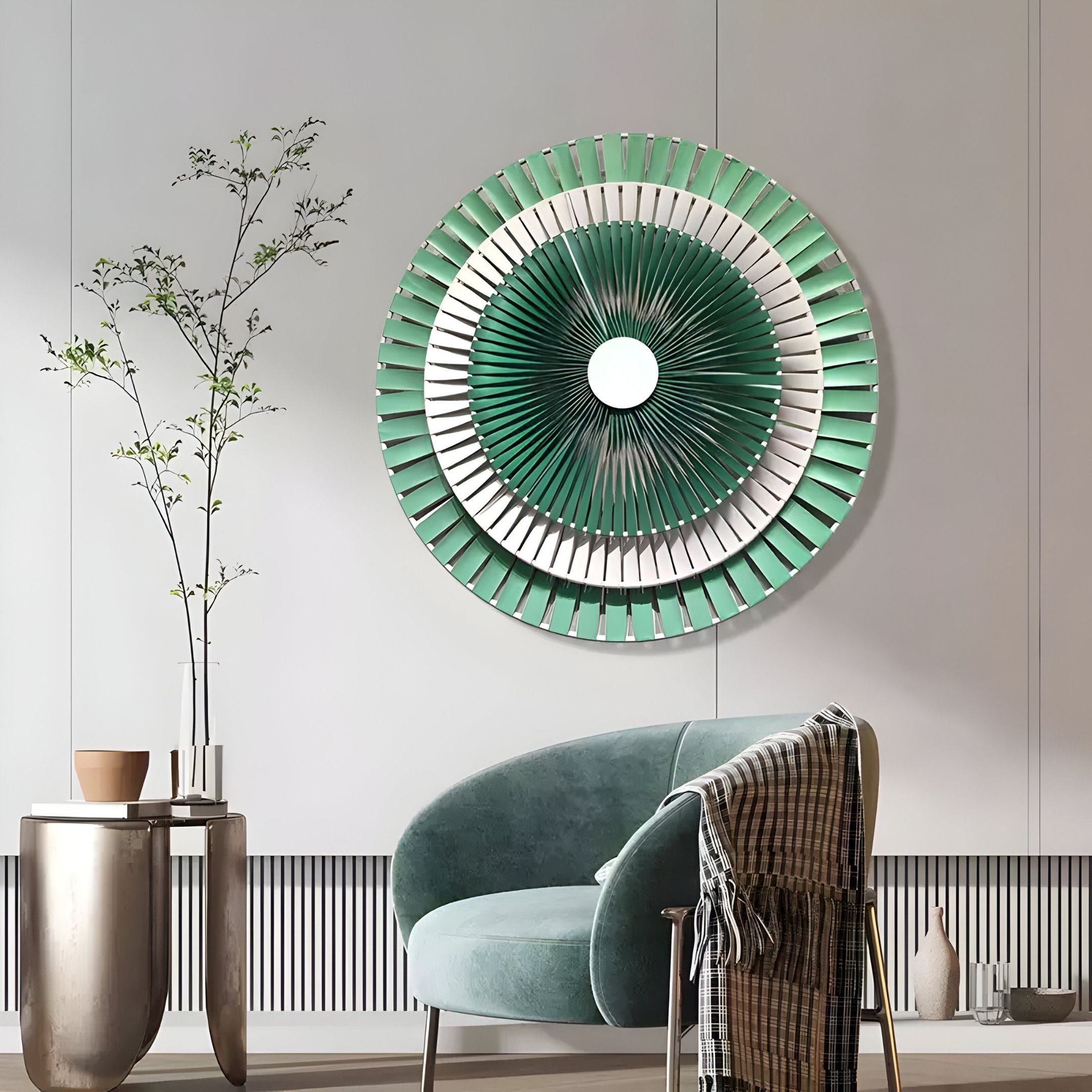 Radiora Green & White Leather Circular 3D Wall Art