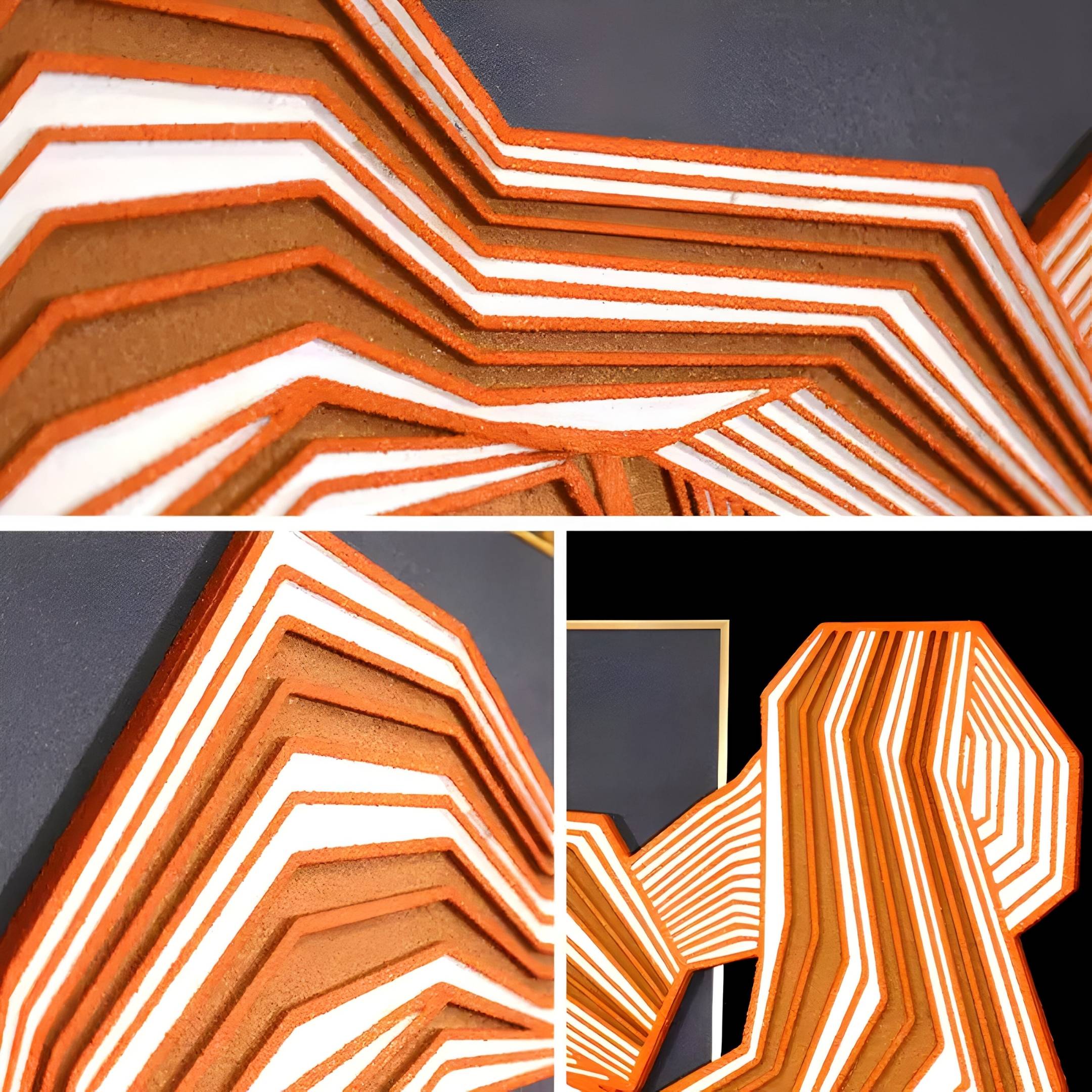 Riborra Black & Orange Layered Wood Carving 3D Wall Art