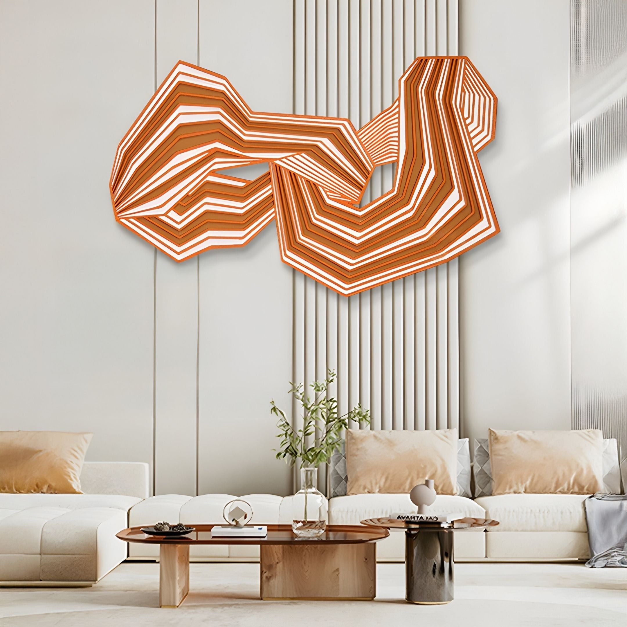 Riborra Orange Layered Wood Carving 3D Wall Art