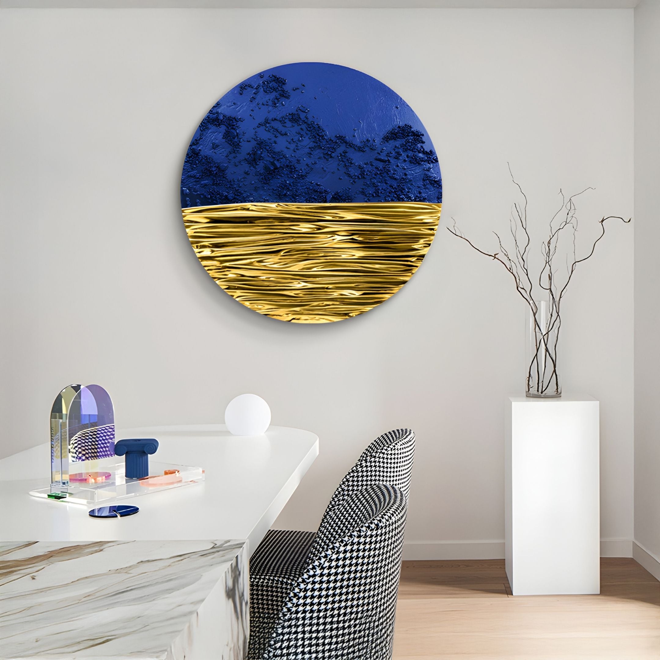 Solvair Cobalt Texture & Gold Ripple Leather 3D Wall Art