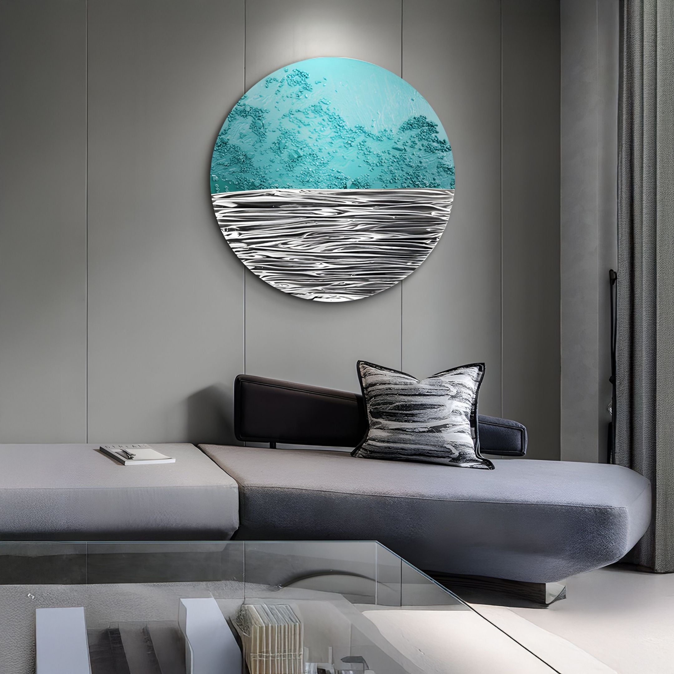 Solvair Teal Texture & Chrome Ripple Leather 3D Wall Art