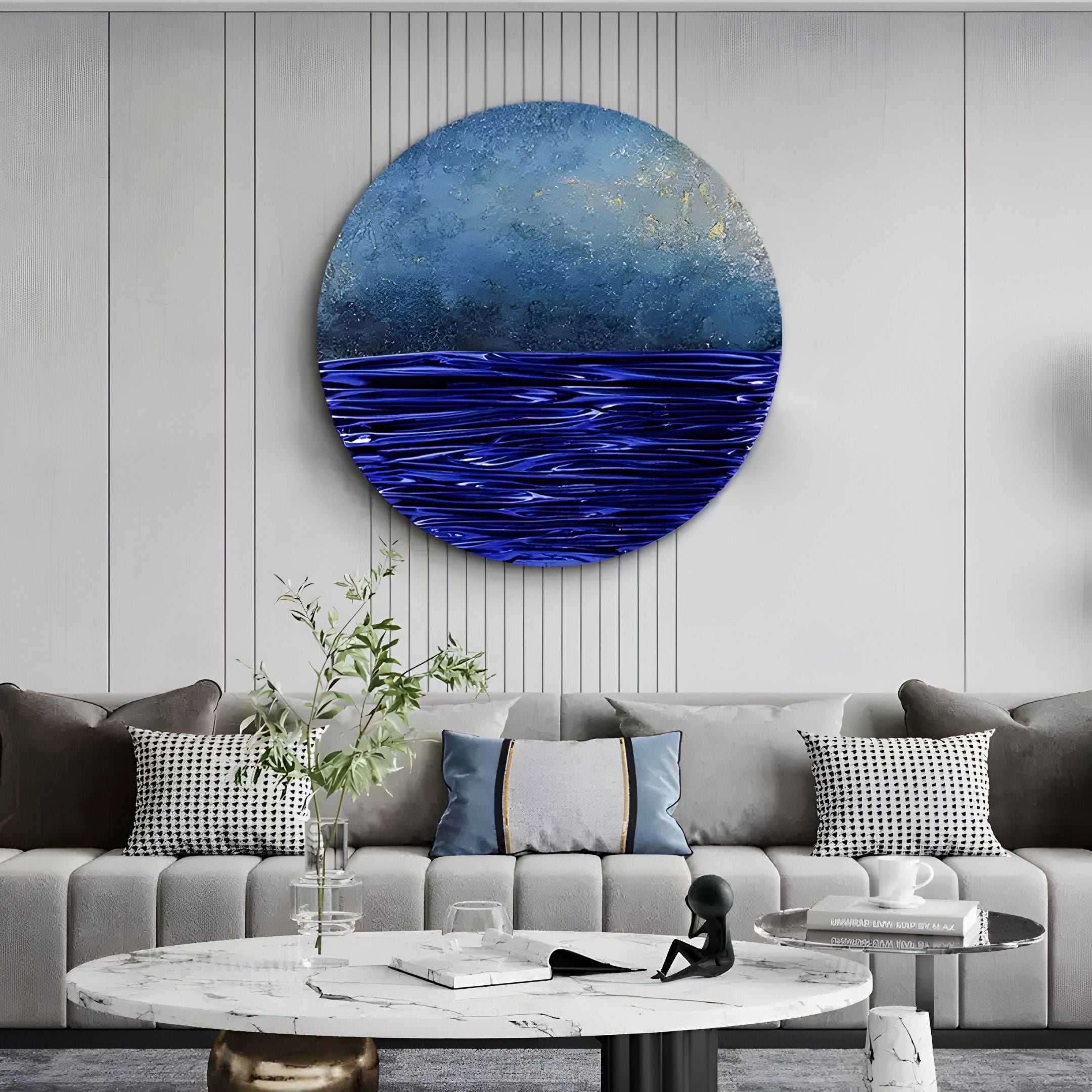 Solvair Blue Texture & Cobalt Ripple Leather 3D Wall Art
