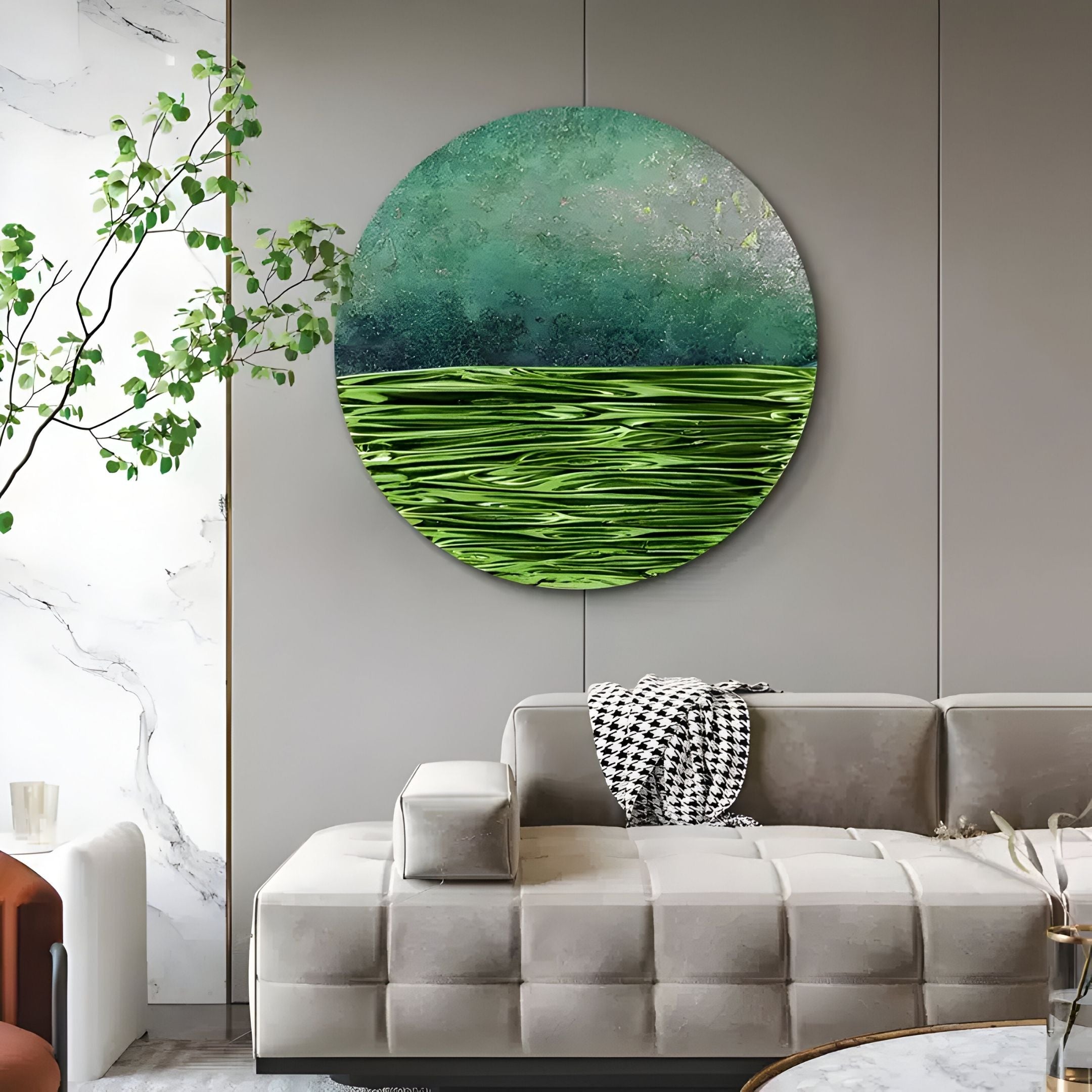 Solvair Green Textured Ripple Leather 3D Wall Art