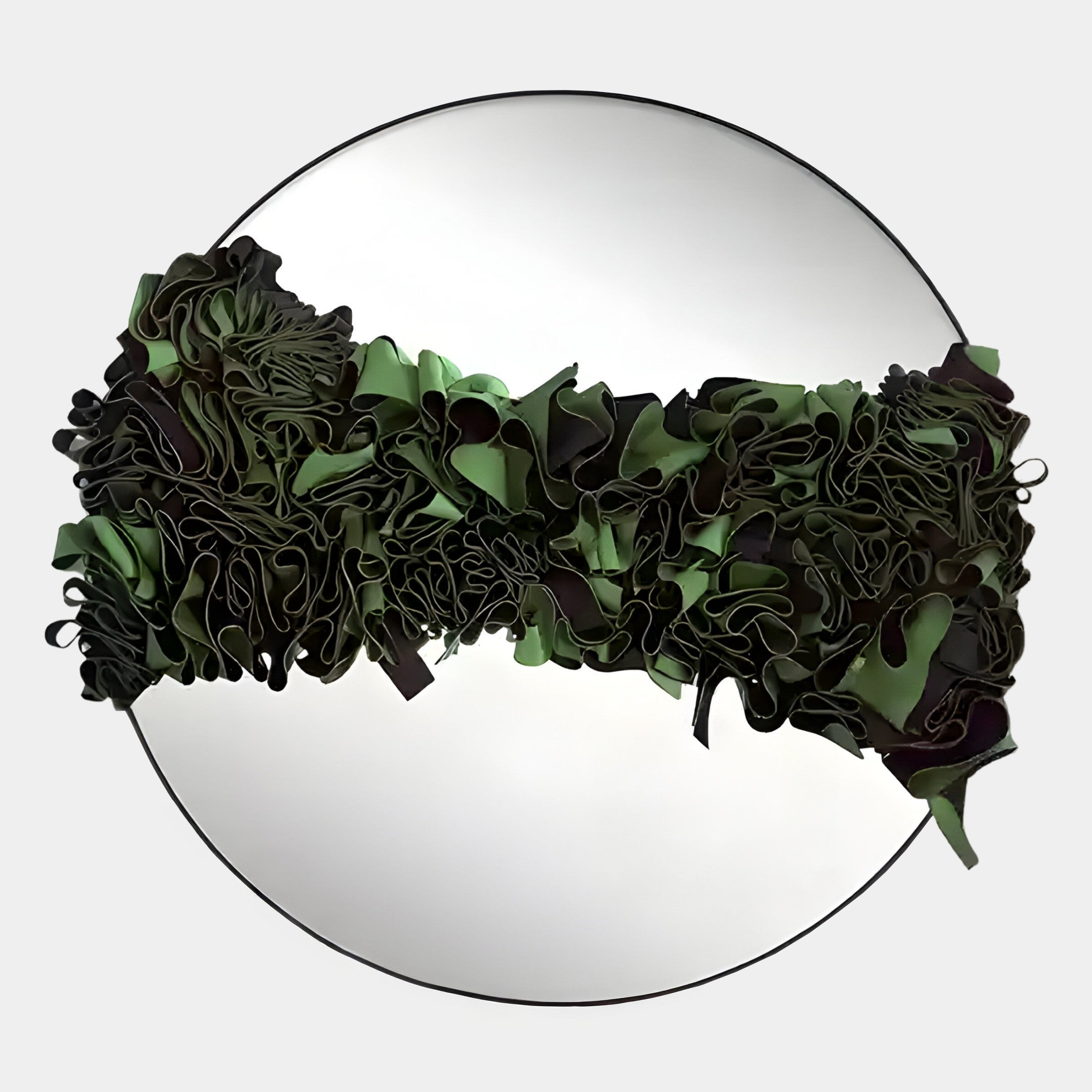 Stravelle Green & Black Fold Leather Mirror 3D Wall Art