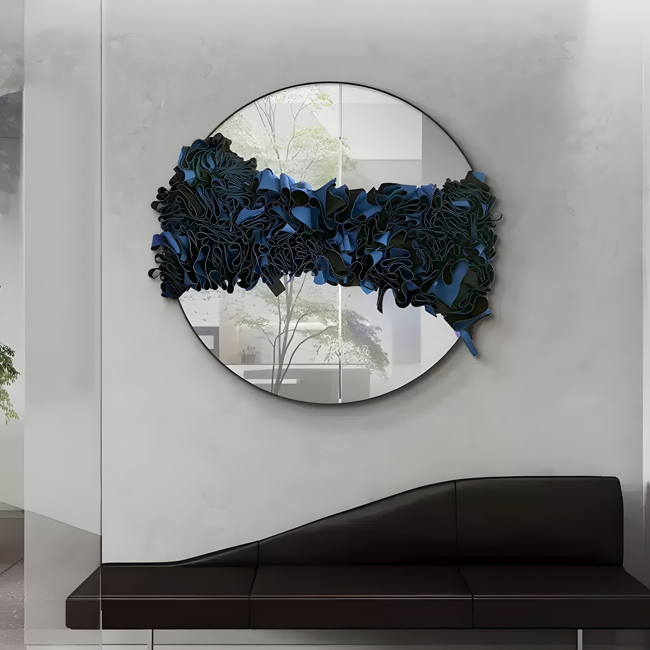 Stravelle Blue & Black Fold Leather Mirror 3D Wall Art