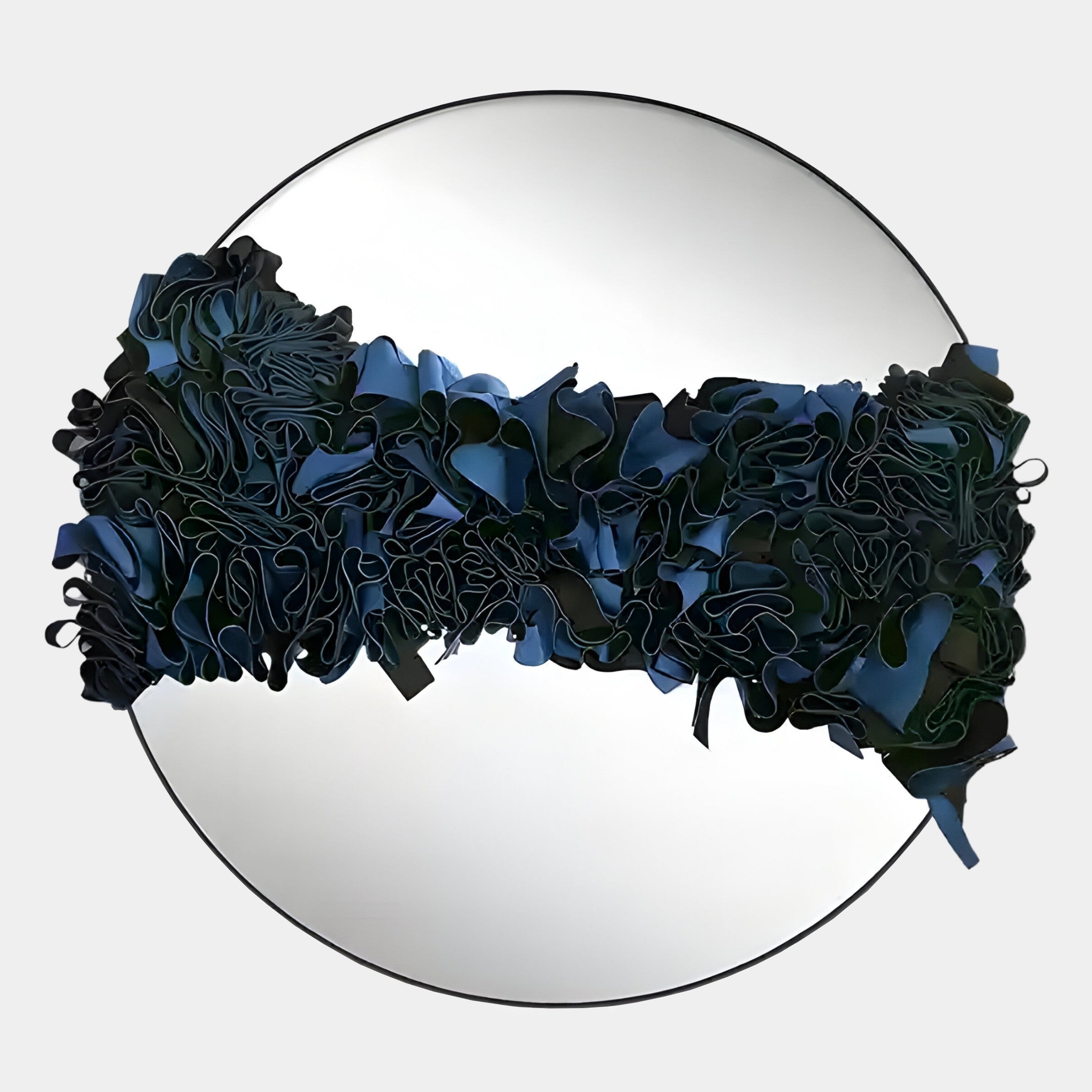 Stravelle Blue & Black Fold Leather Mirror 3D Wall Art