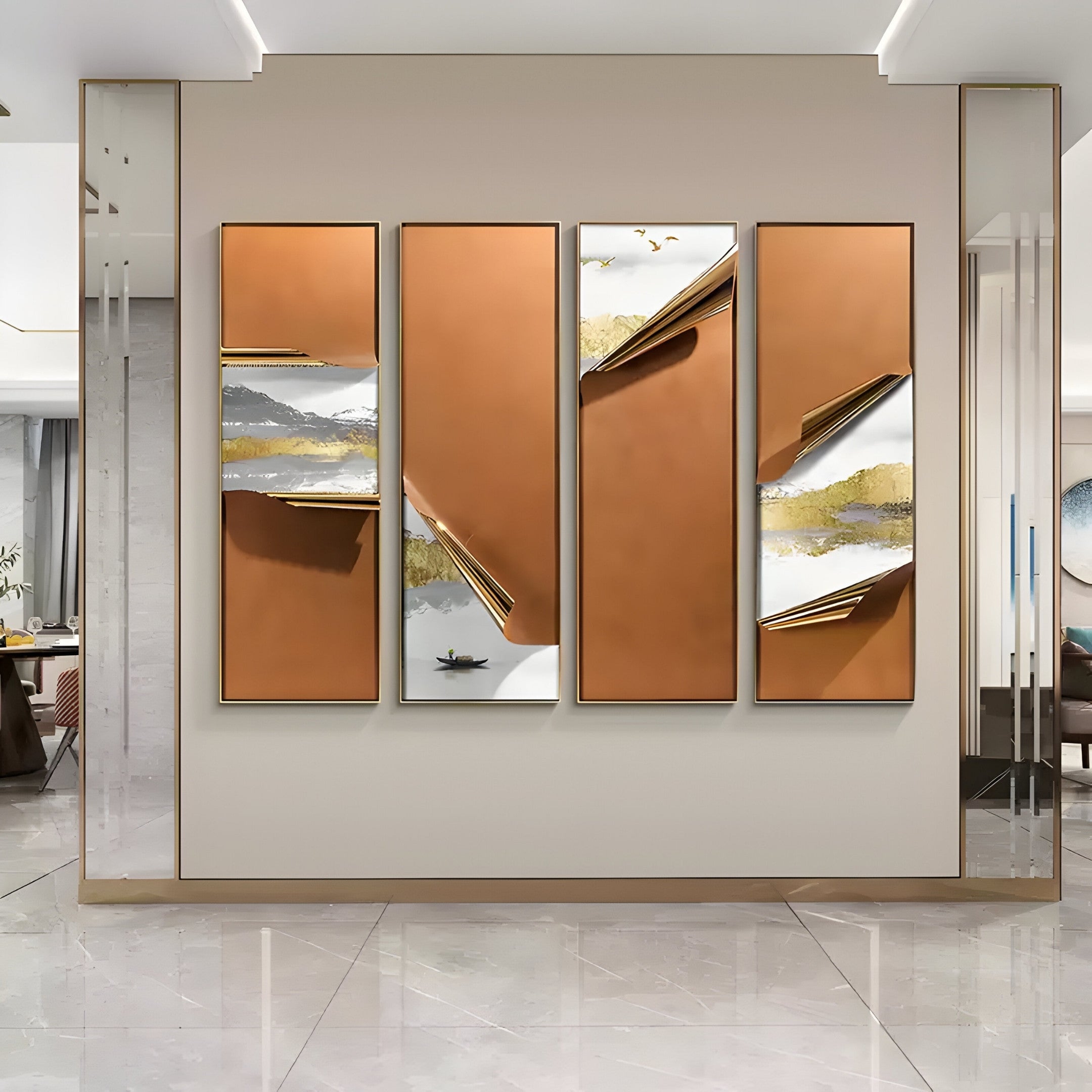 Cuvora 4-Panel Golden Hills Leather 3D Wall Art