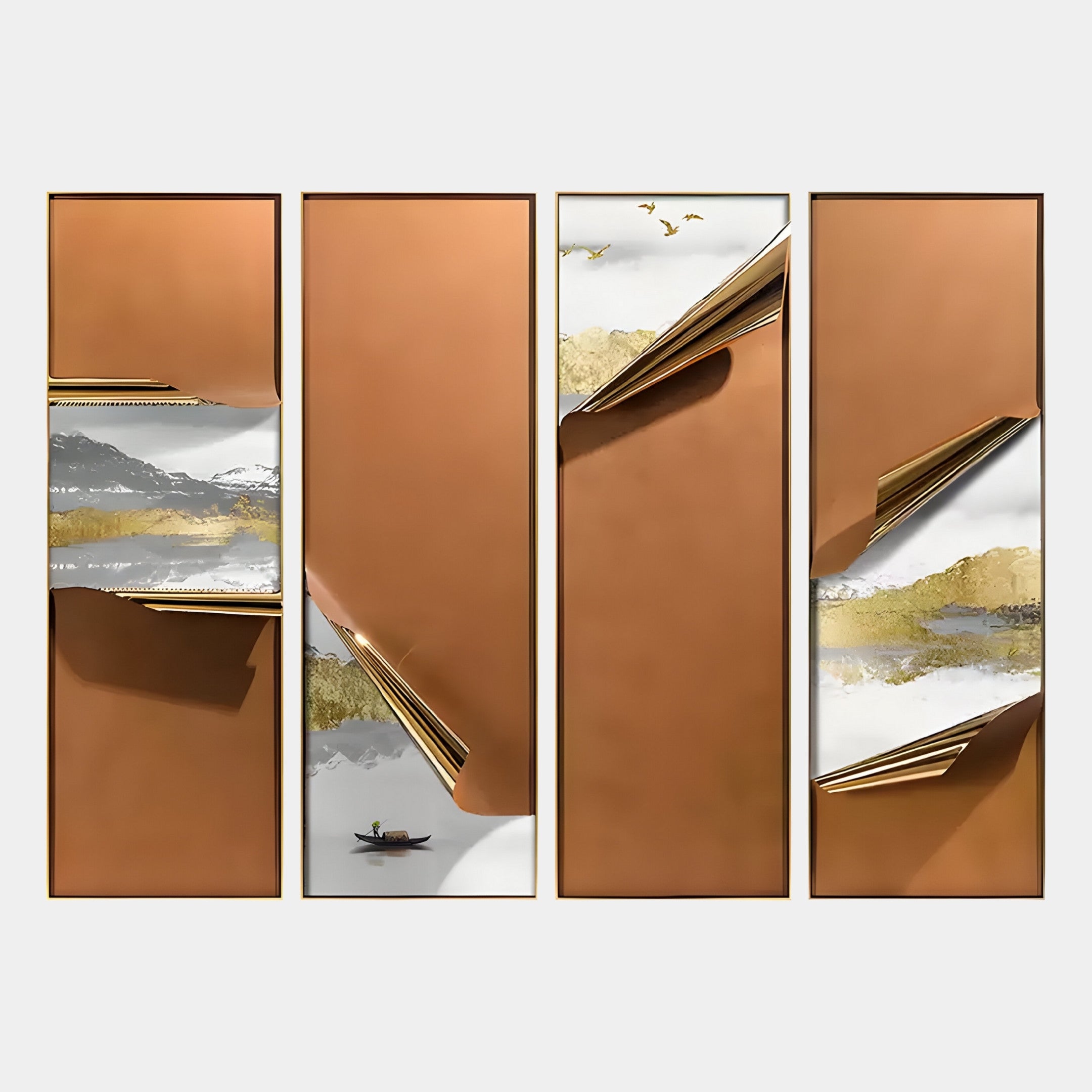 Cuvora 4-Panel Golden Hills Leather 3D Wall Art