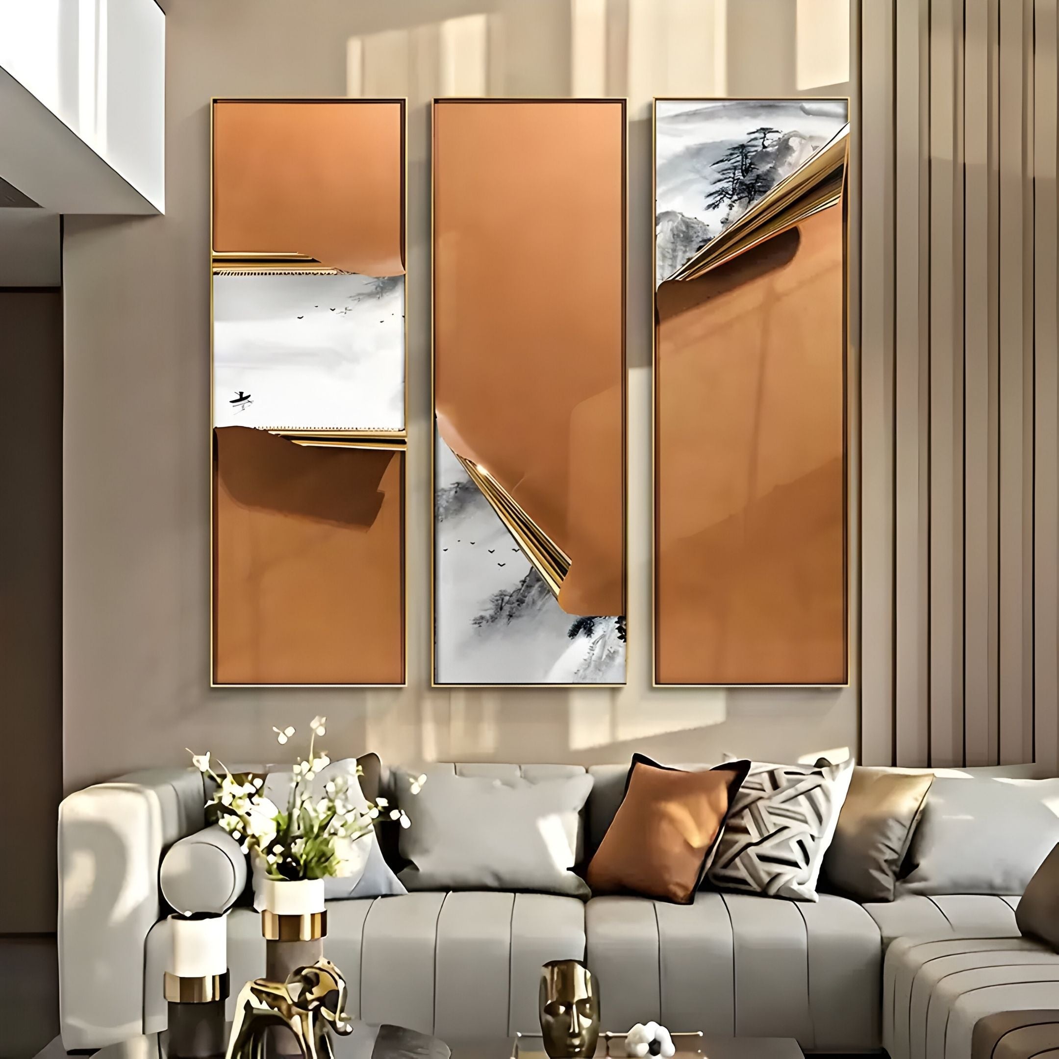 Cuvora 4-Panel Misty Pines Leather 3D Wall Art