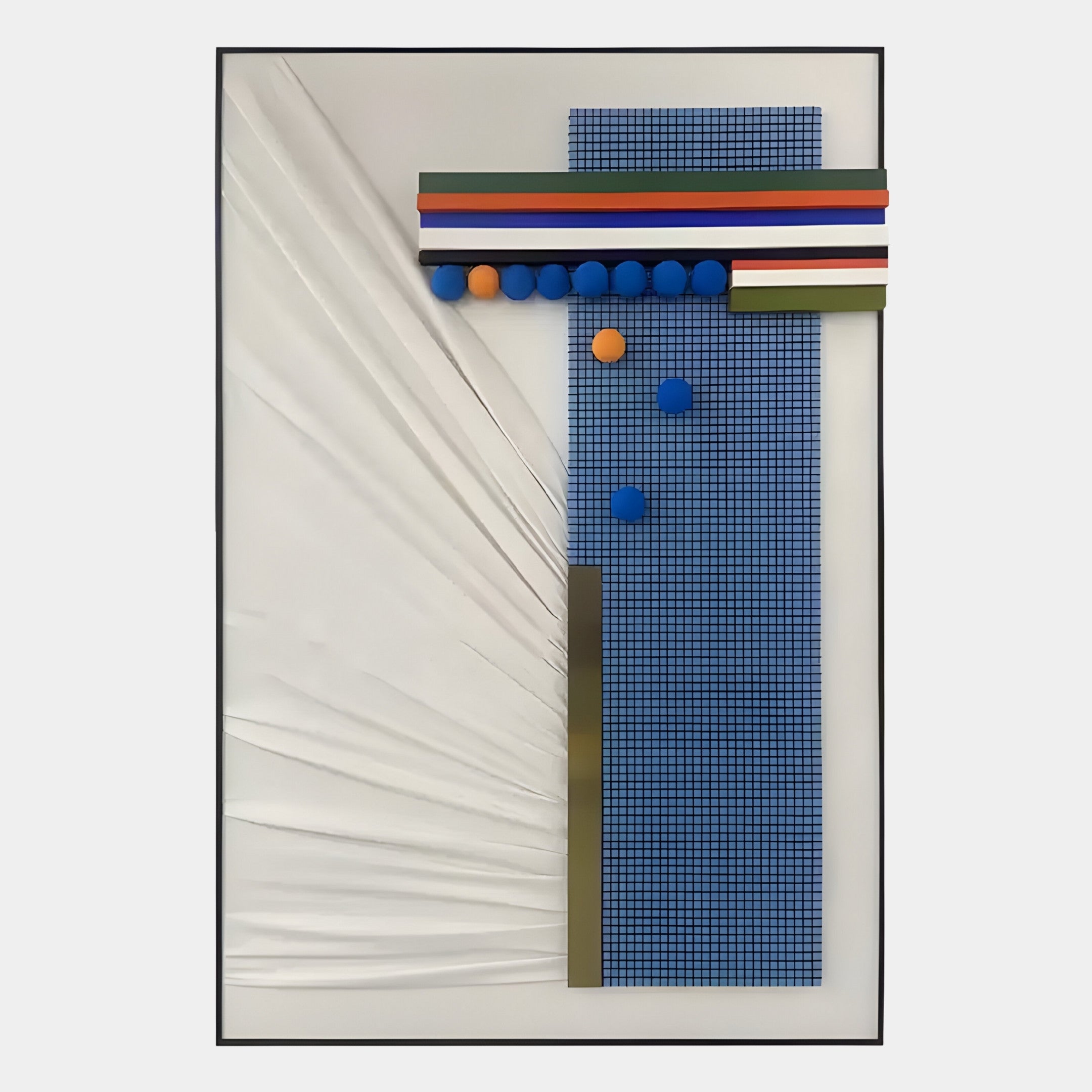 Grivaro Blue Grid & Stripe Sphere Leather 3D Wall Art