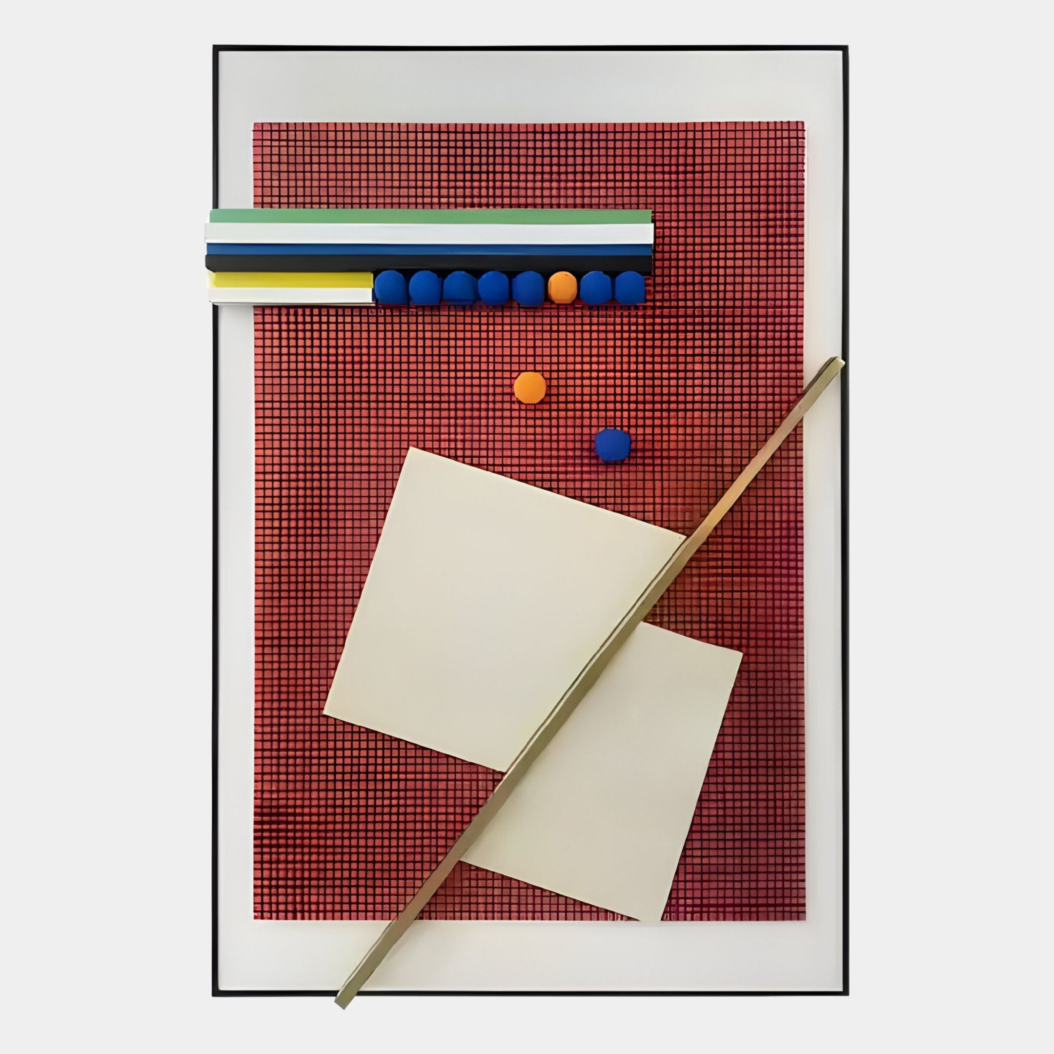 Grivaro Red Grid & Cream Panel Sphere Leather 3D Wall Art