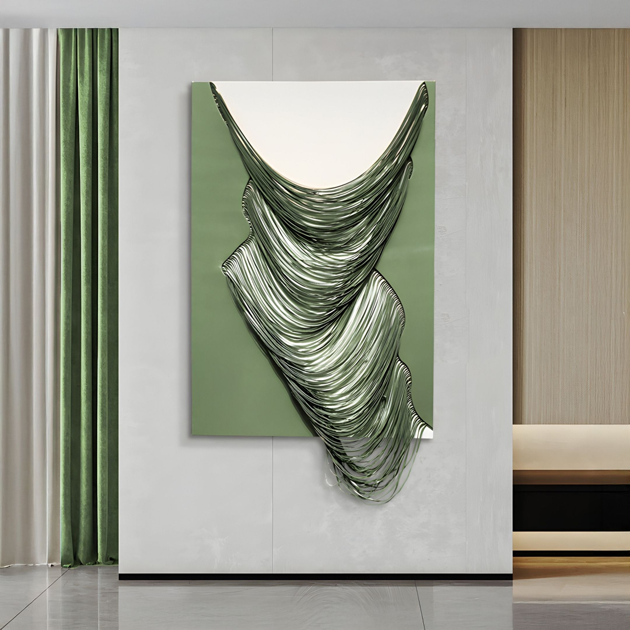 Arvinea Green Flow Sculptural Leather 3D Wall Art